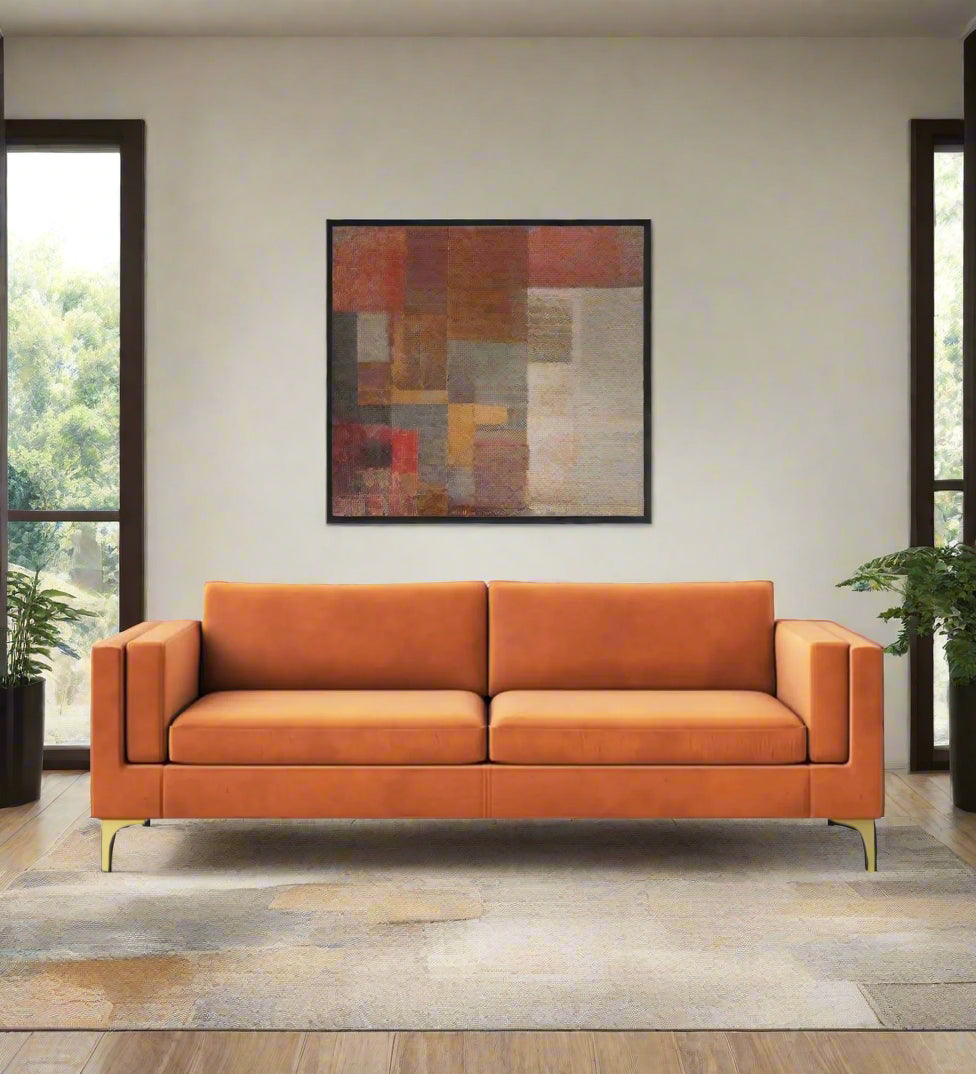 Limo Velvet 3 Seater Sofa In Tangerine orange Colour - Febonic Living