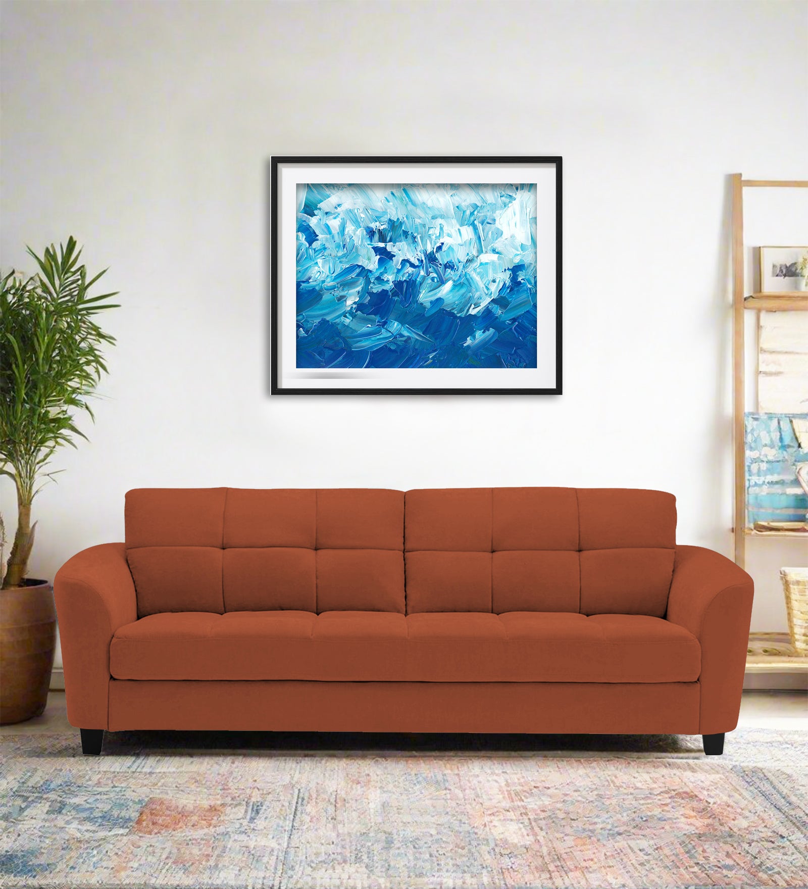 Mulan Fabric 3 Seater Sofa In Royal Orange Colour - Febonic Living