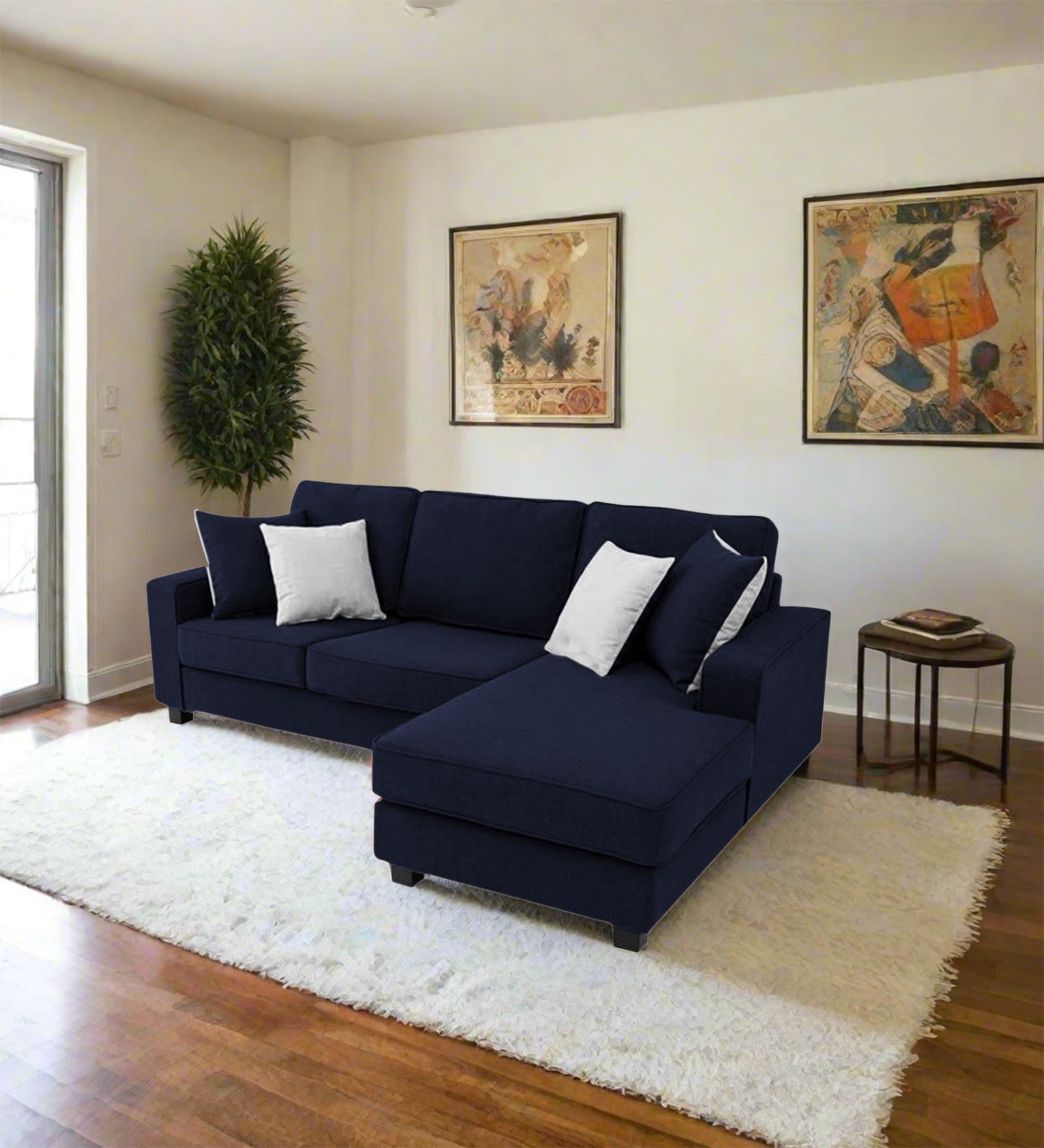 Ladybug Fabric LHS Sectional Sofa (2+Lounger) In Royal Blue Colour - Febonic Living