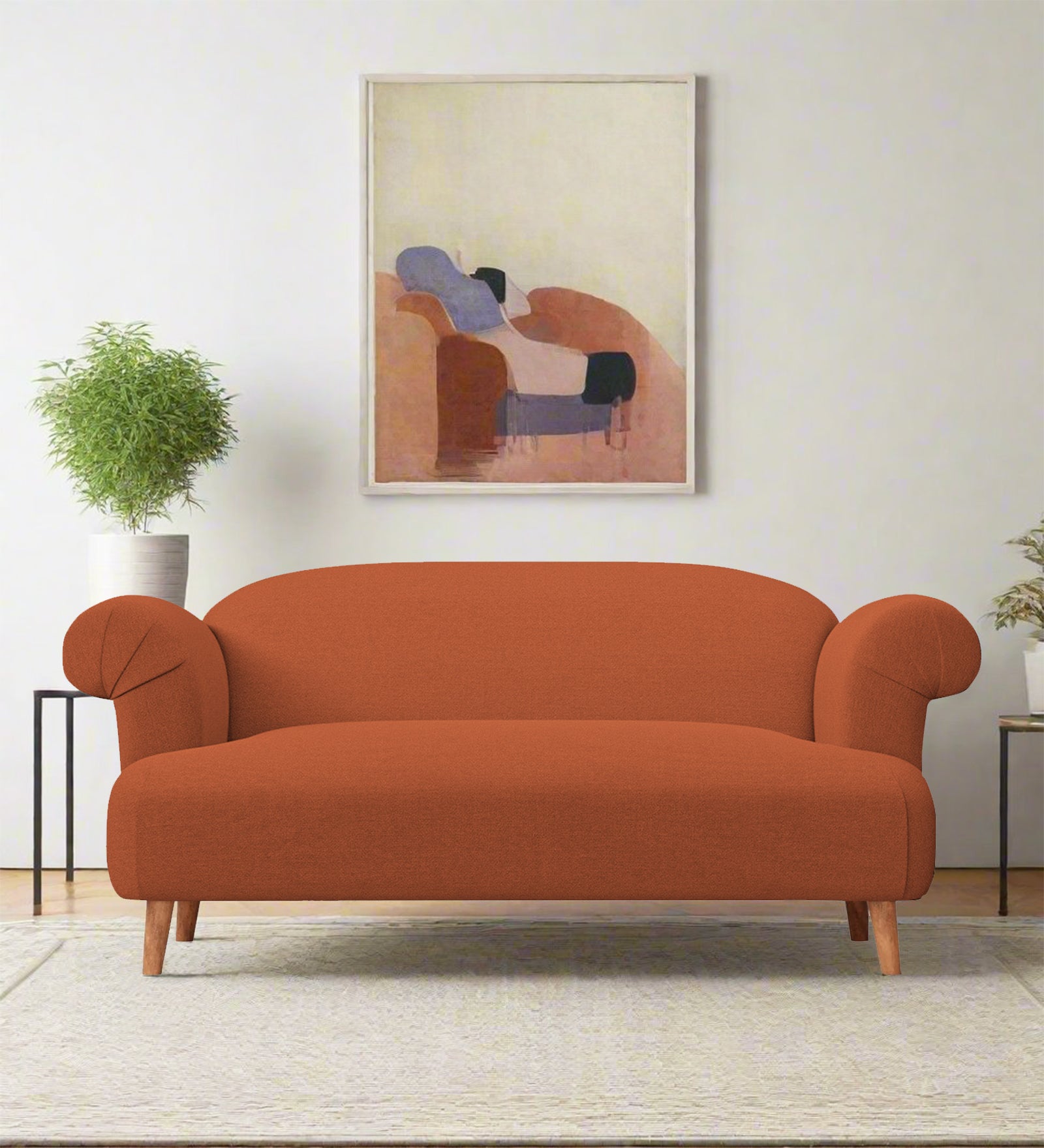 Barber Fabric 2 Seater Sofa In Royal Orange Colour - Febonic Living