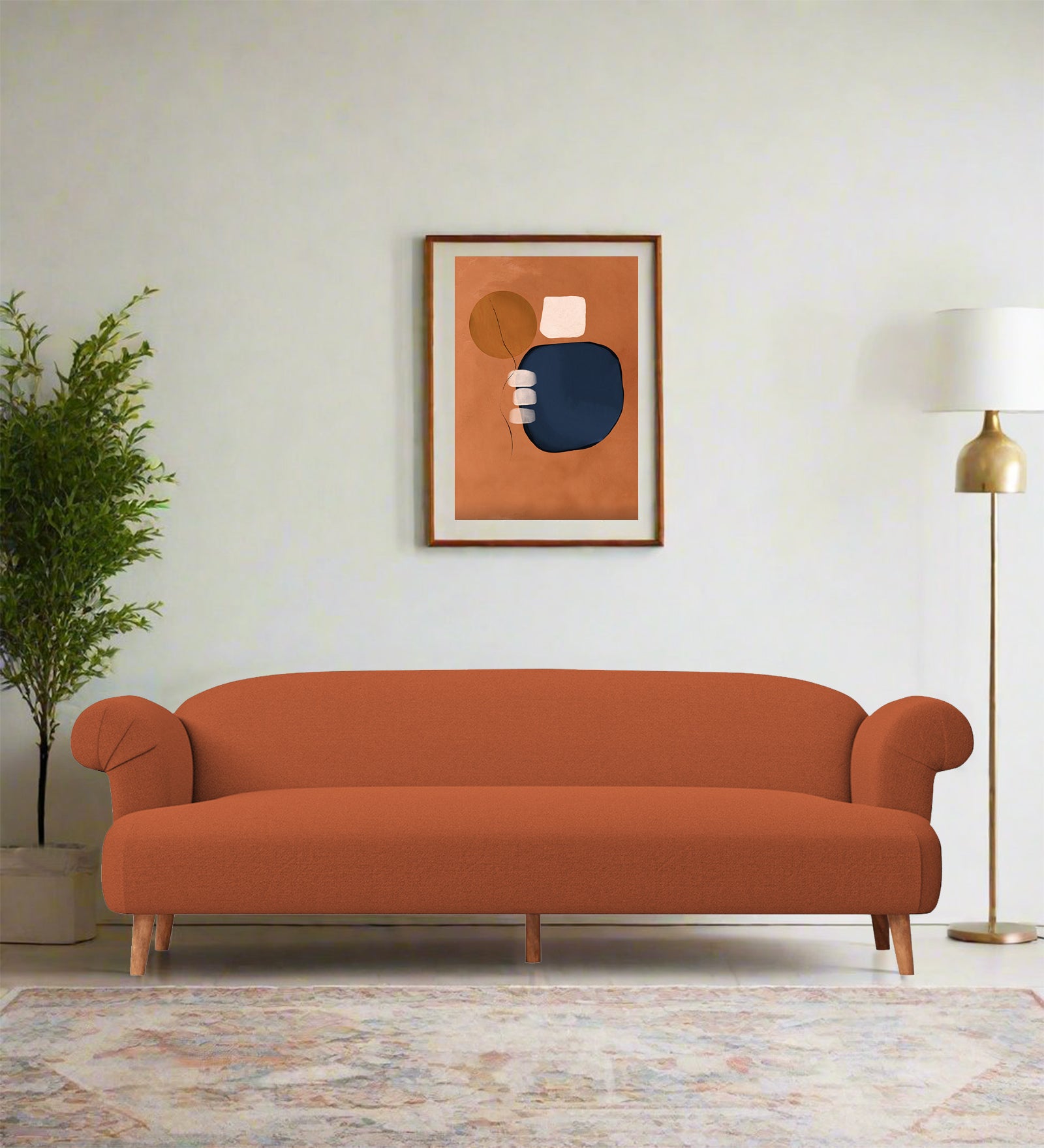 Barber Fabric 3 Seater Sofa In Royal Orange Colour - Febonic Living