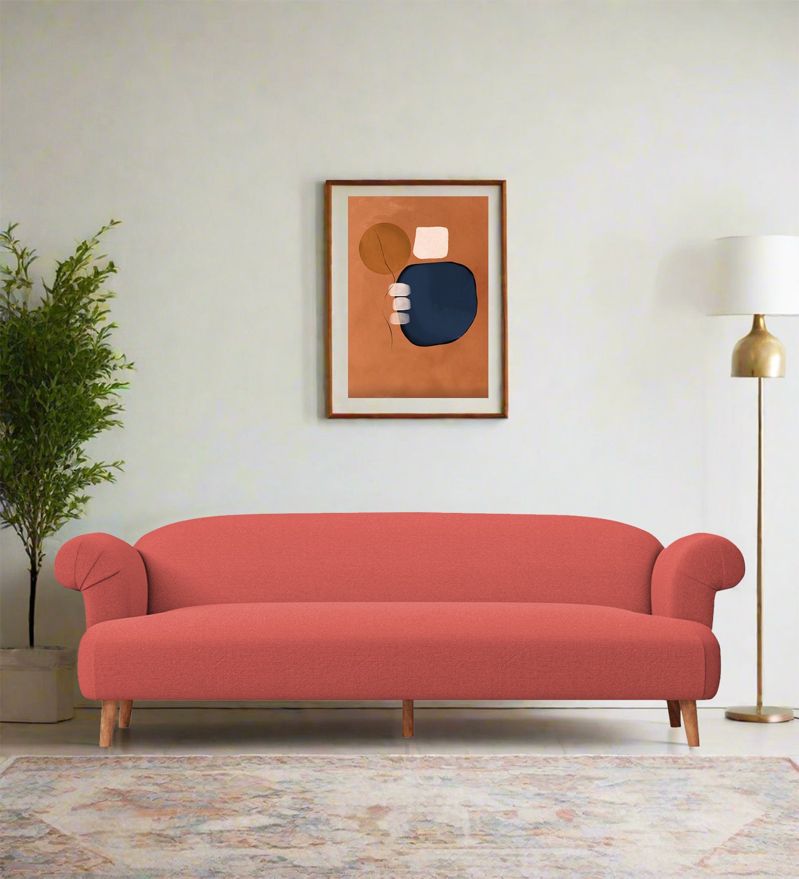 Barber Fabric 3 Seater Sofa In Salmon Pink Colour - Febonic Living