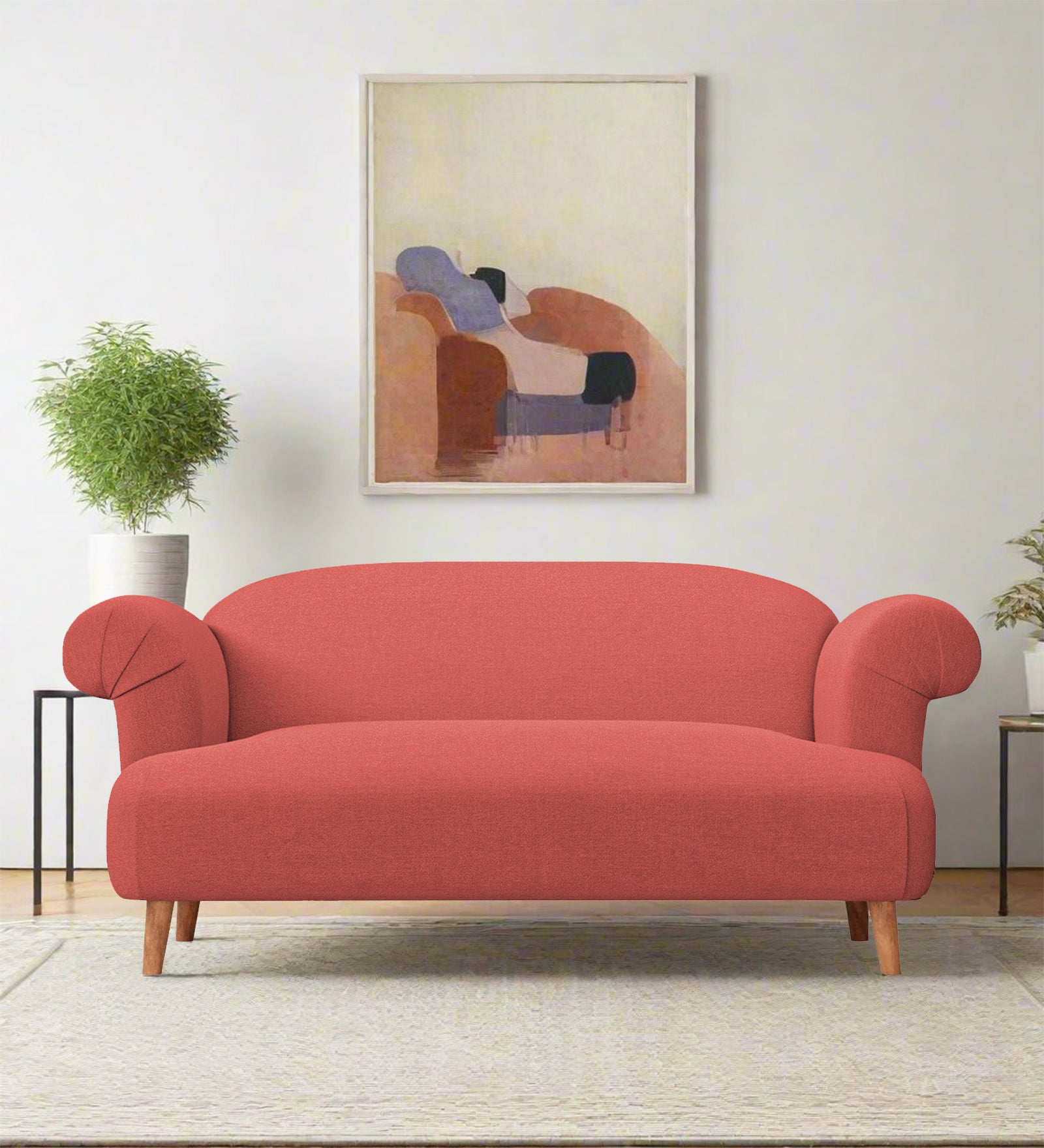Barber Fabric 2 Seater Sofa In Salmon Pink Colour - Febonic Living