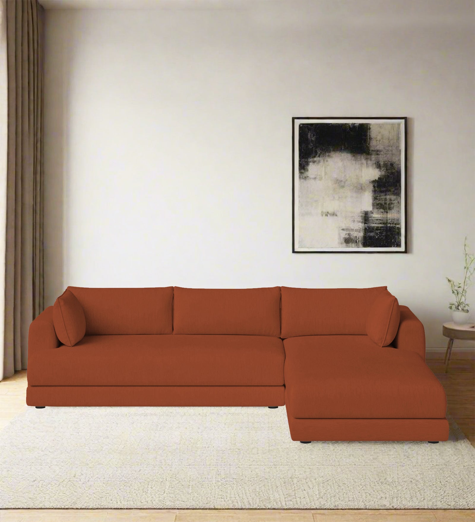 Ziggy Fabric LHS Sectional Sofa (3+Lounger) In Royal Orange Colour - Febonic Living