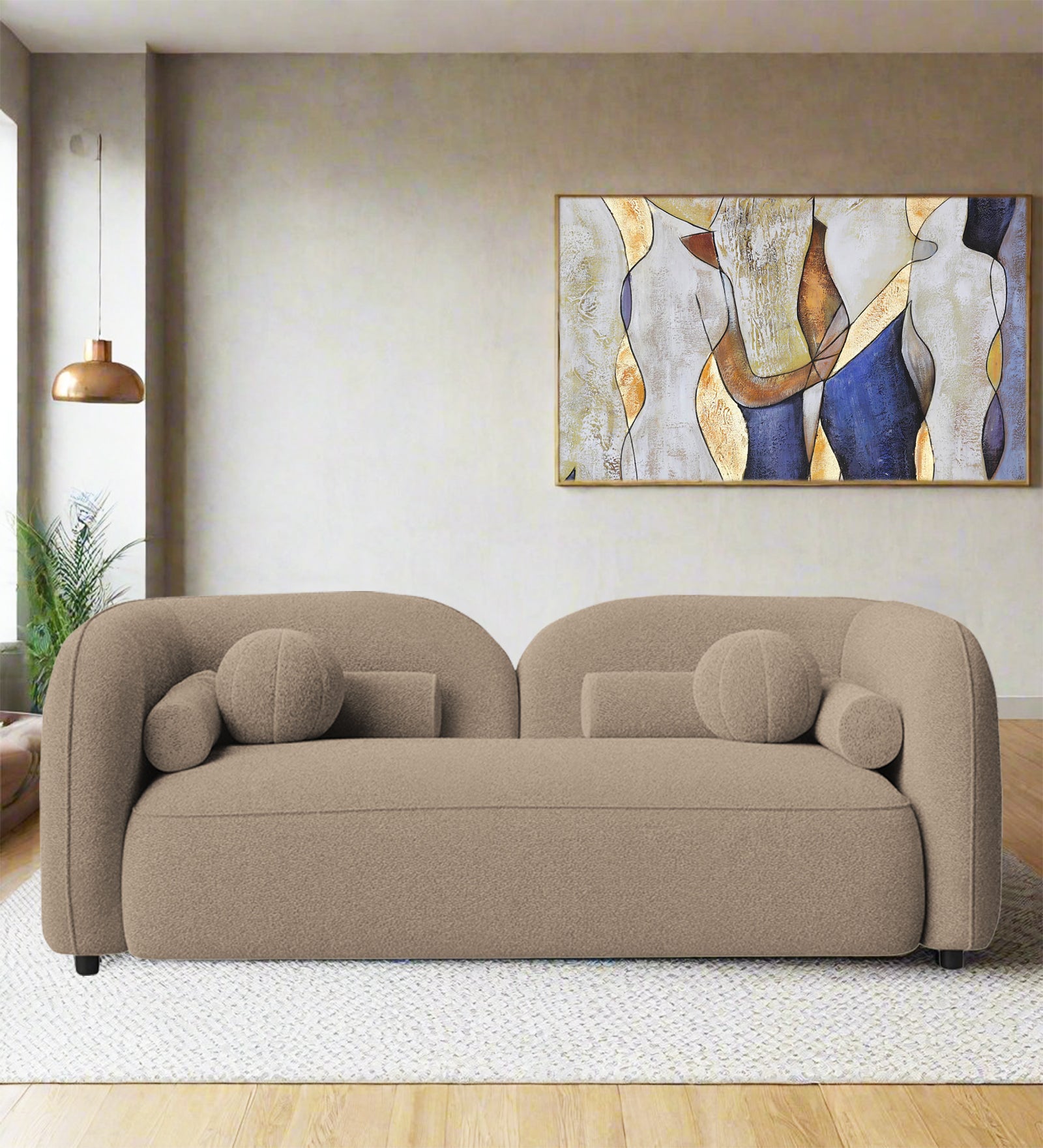 Corny Boucle Fabric 2 Seater Sofa In Mushroom Beige Colour - Febonic Living