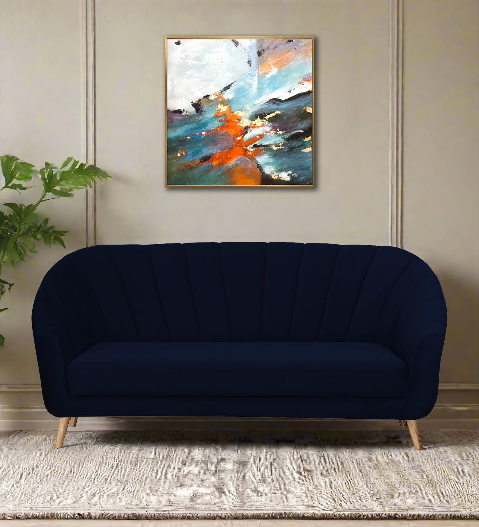 Kaylee Velvet 3 Seater Sofa In Dark Blue Colour - Febonic Living