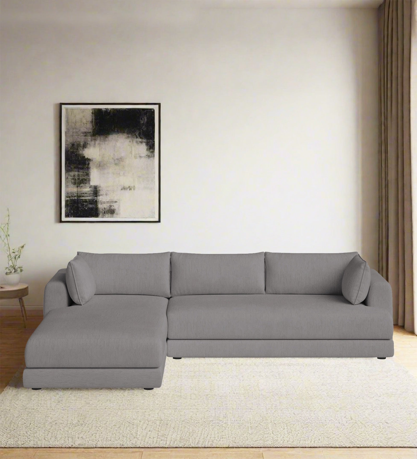 Ziggy Fabric RHS Sectional Sofa (3+Lounger) In Silver Grey Colour - Febonic Living