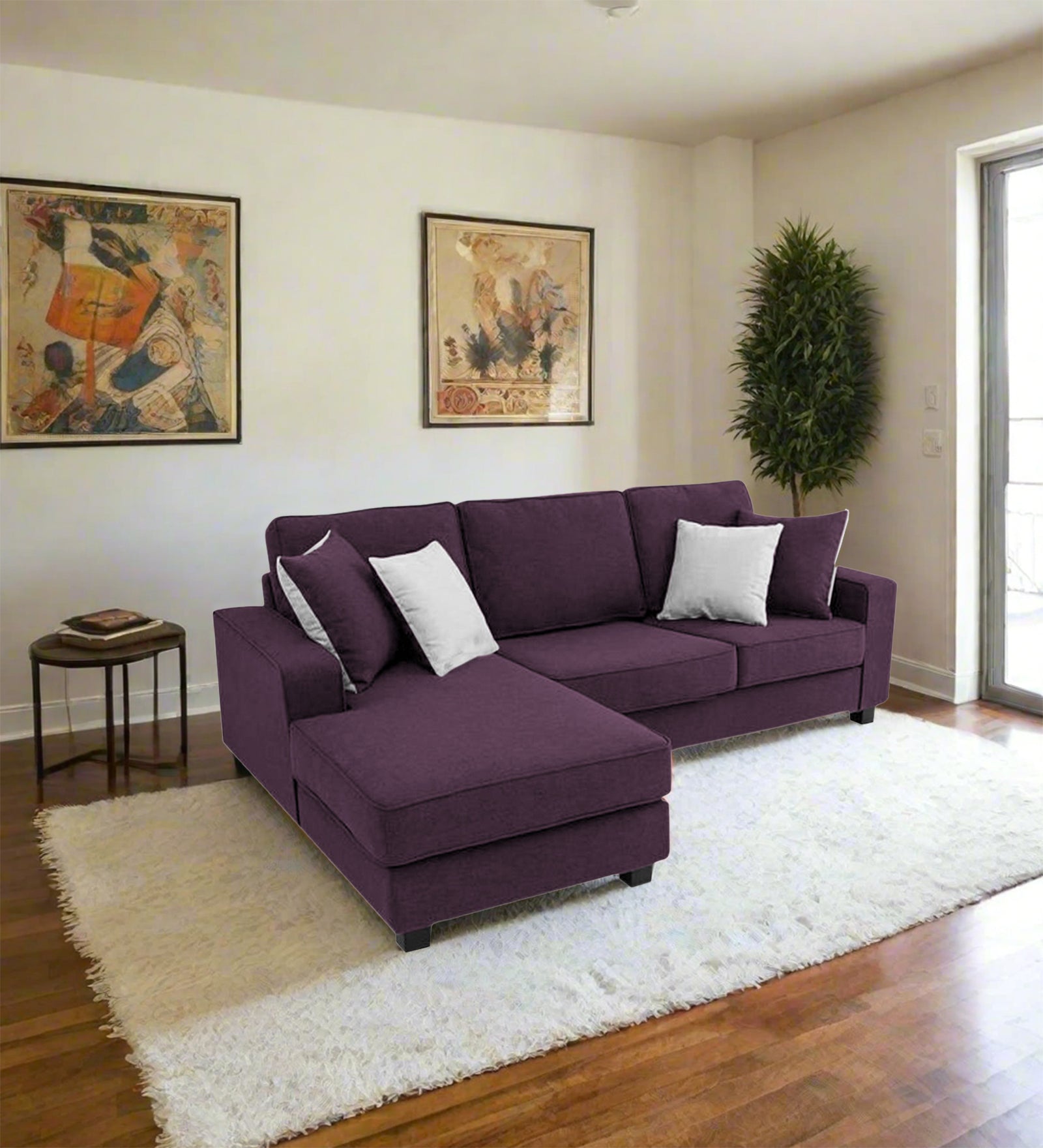 Ladybug Fabric RHS Sectional Sofa (2+Lounger) In Greek Purple Colour - Febonic Living