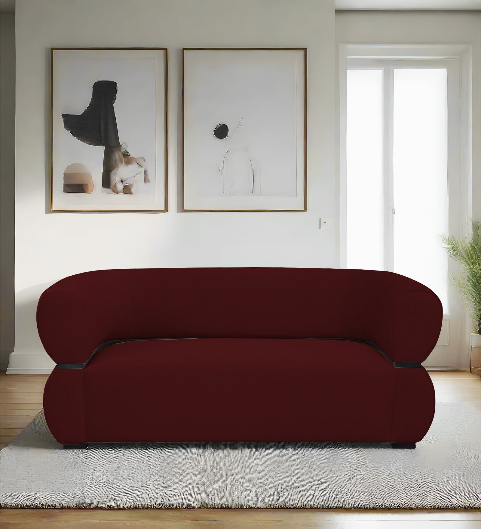 Kula Velvet 2 Seater Sofa In Blood Maroon Colour - Febonic Living