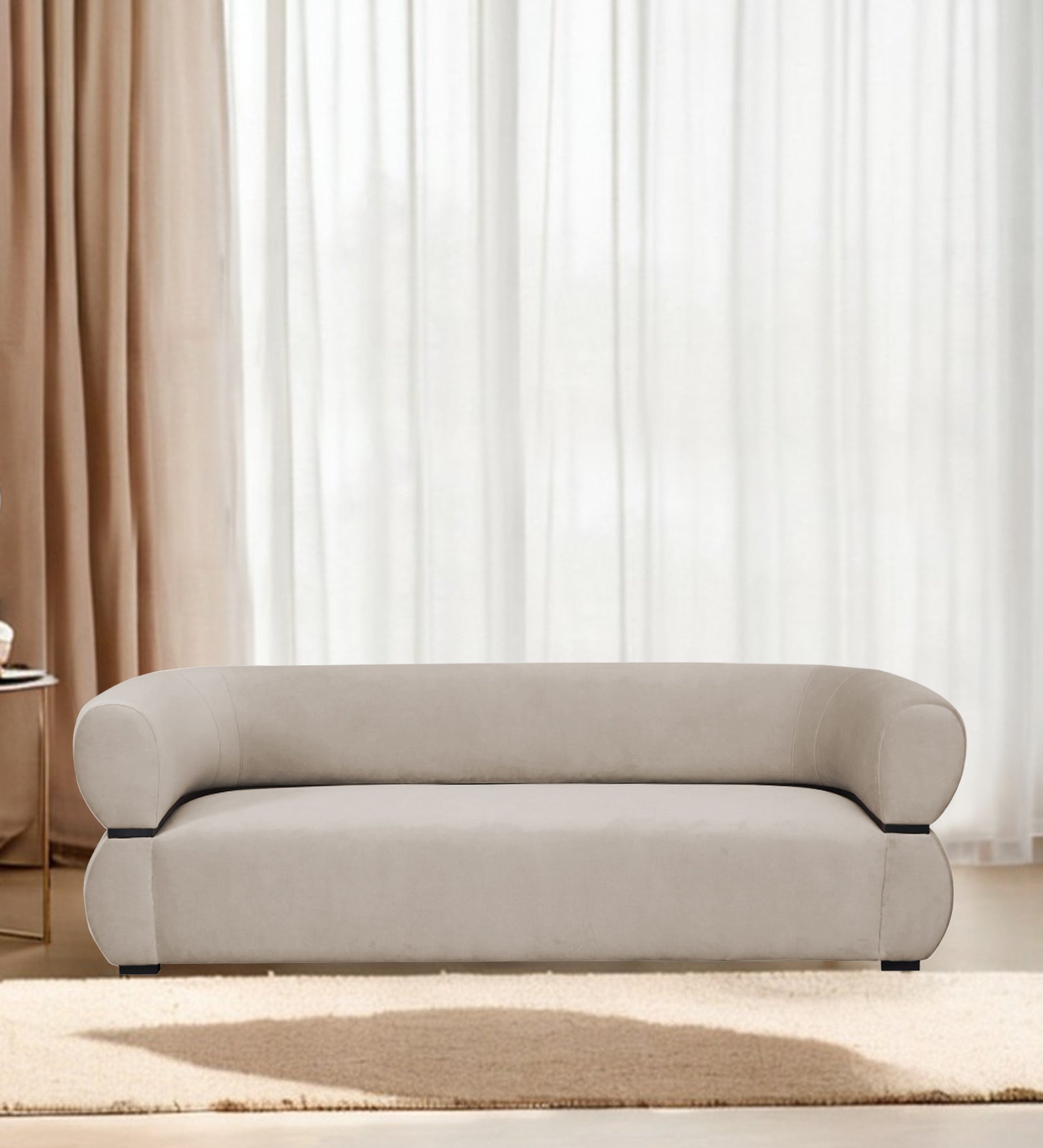 Kula Velvet 3 Seater Sofa In Cream Beige Colour - Febonic Living
