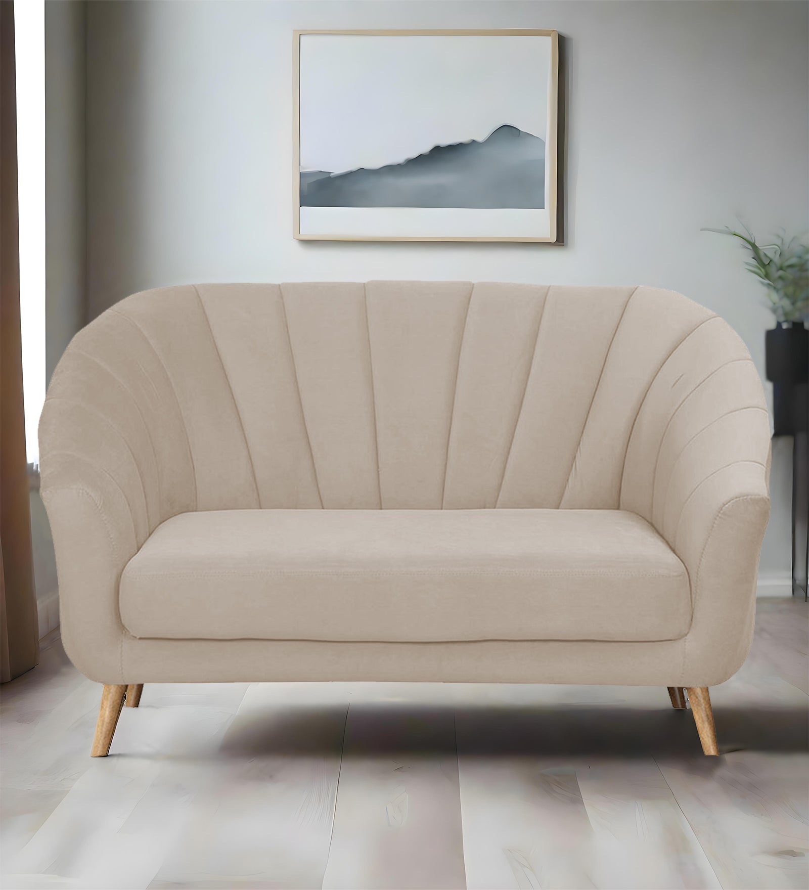 Kaylee Velvet 2 Seater Sofa In Cream Beige Colour - Febonic Living