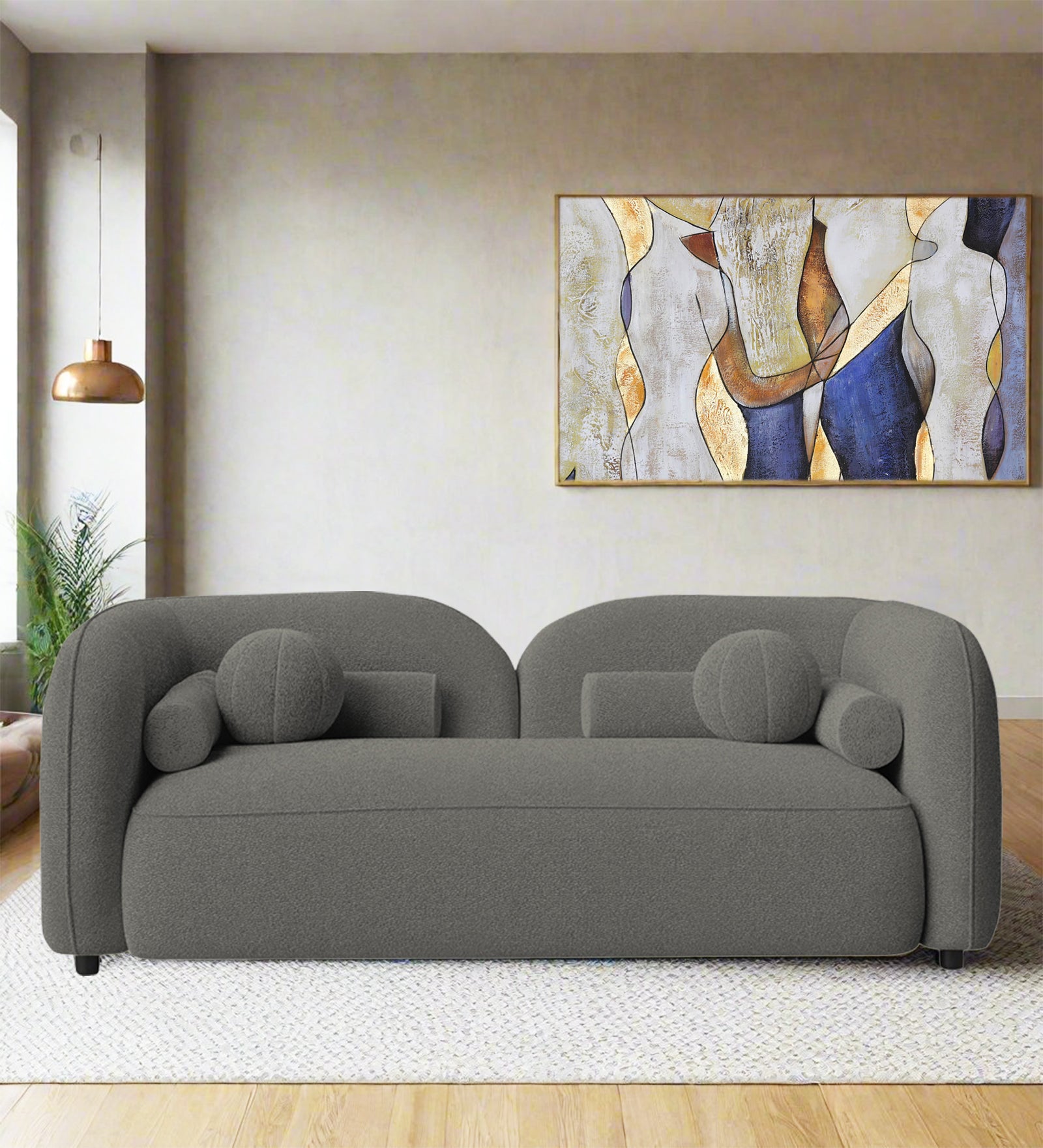 Corny Boucle Fabric 2 Seater Sofa In Moon Grey Colour - Febonic Living