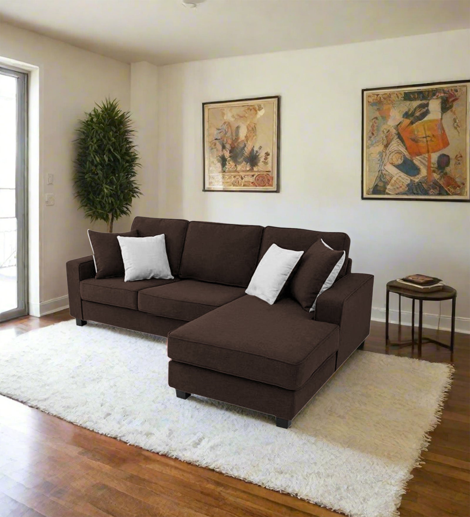 Ladybug Fabric LHS Sectional Sofa (2+Lounger) In Coffee Brown Colour - Febonic Living