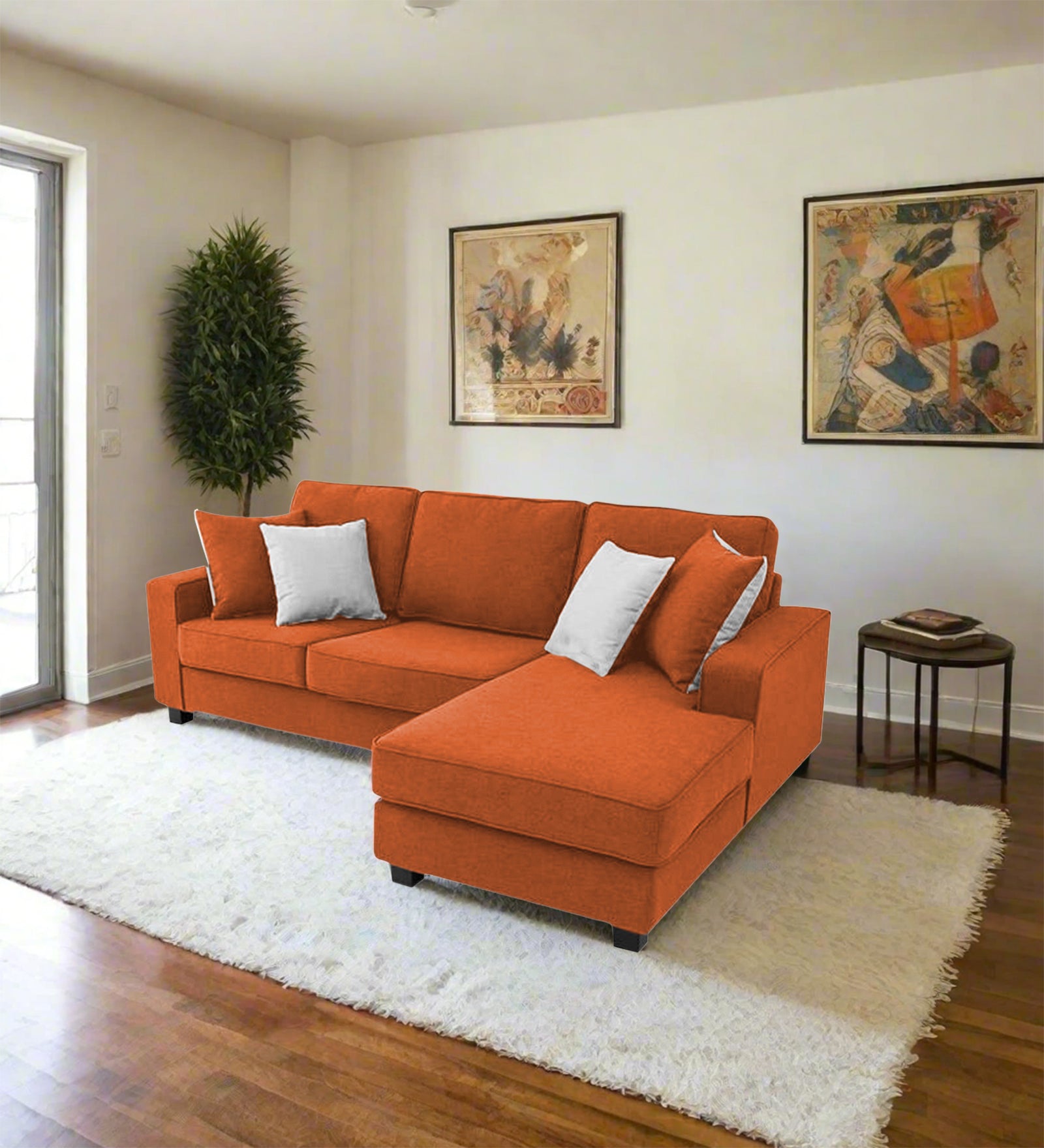 Ladybug Fabric LHS Sectional Sofa (2+Lounger) In Vivid Orange Colour - Febonic Living