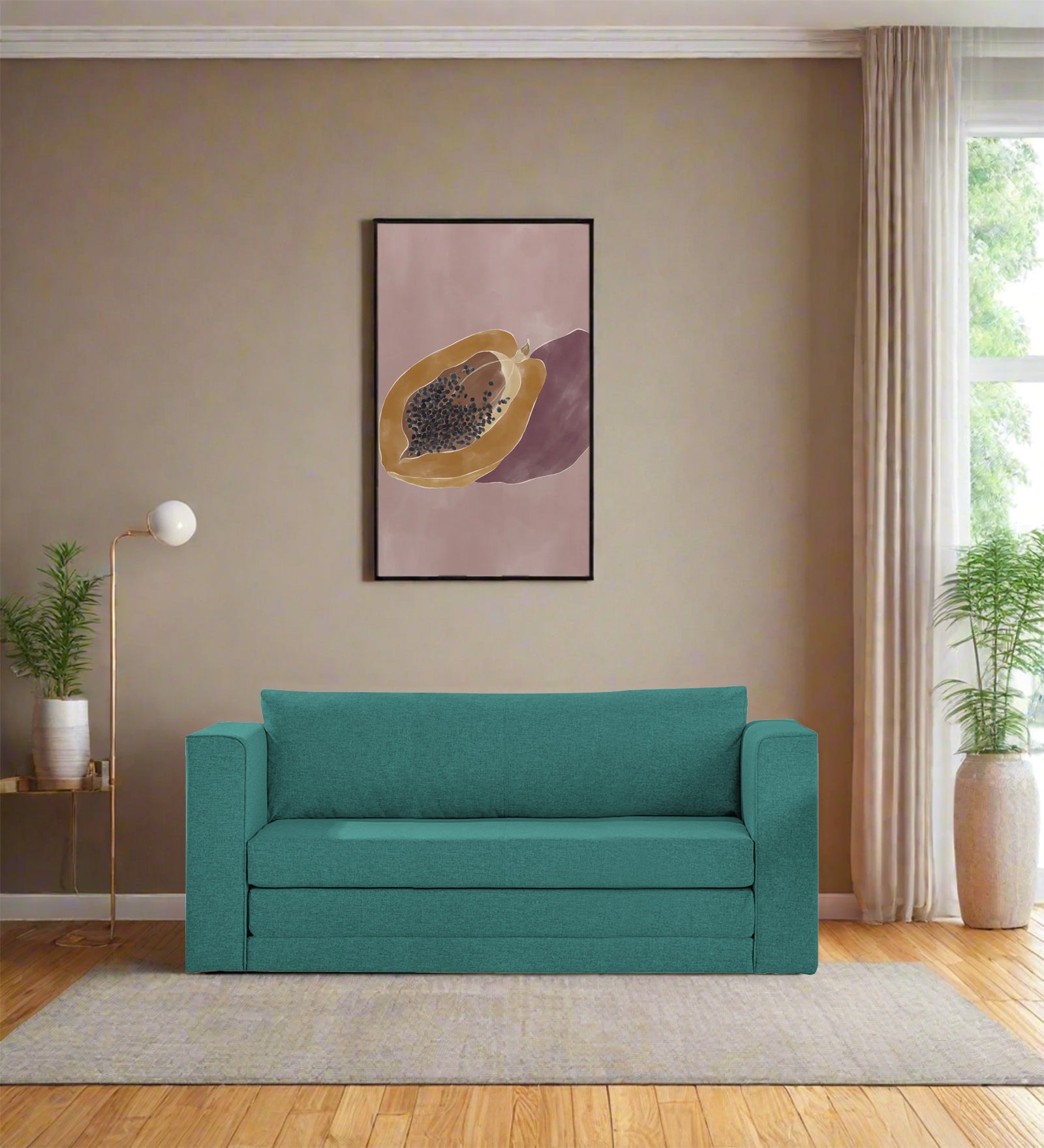 Kenia Fabric 3 Seater Foldable Sofa Cum Bed In Sea Green Colour - Febonic Living