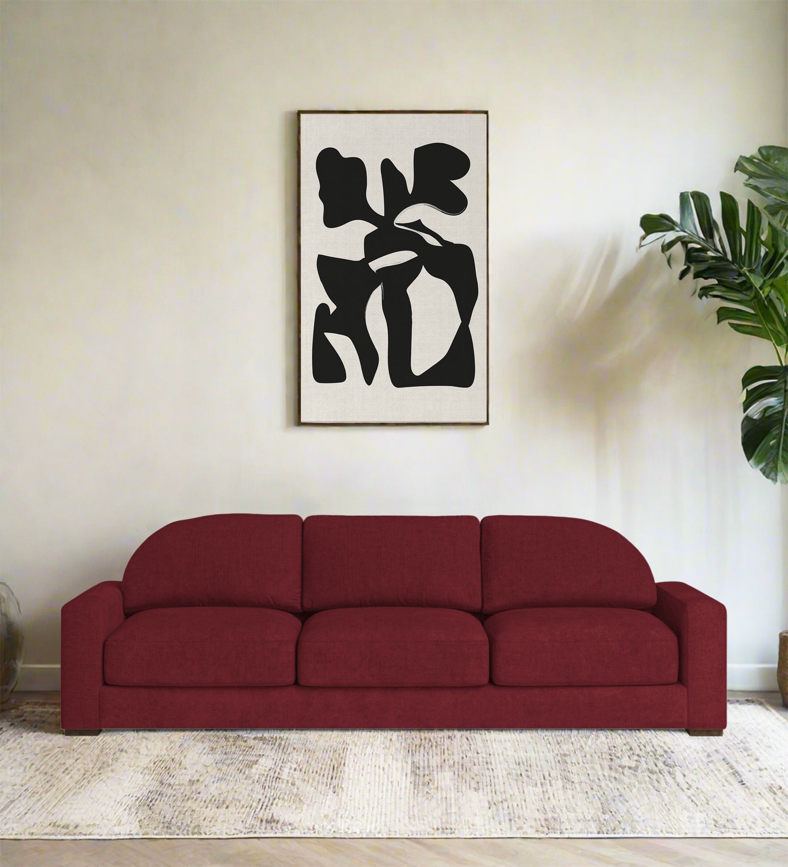 Dara Fabric 3 Seater Sofa In Blood Maroon Colour - Febonic Living