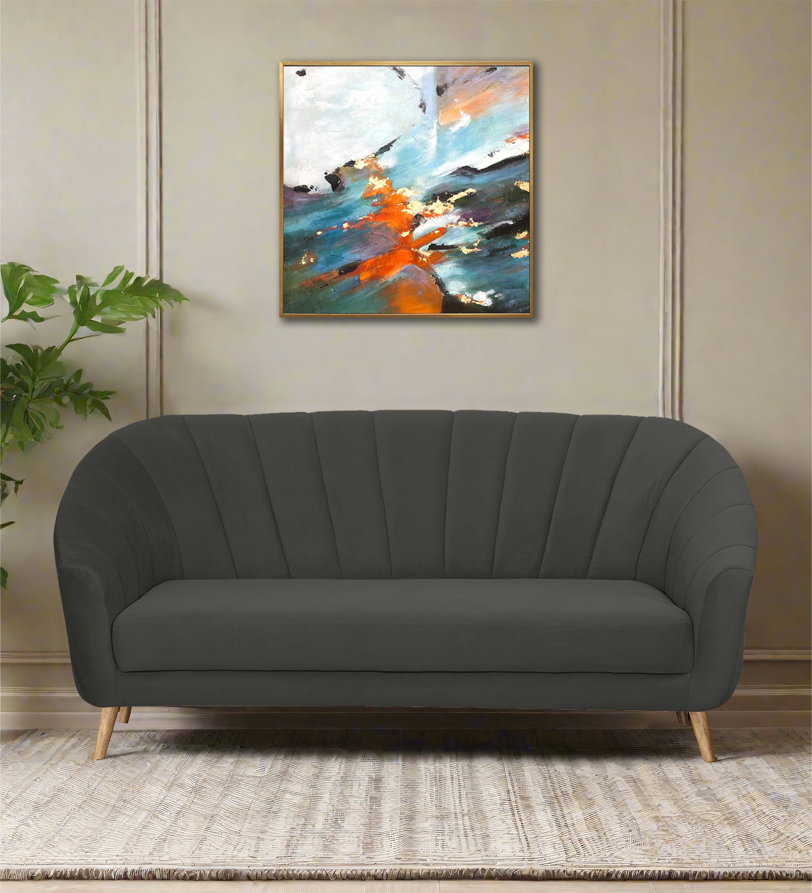 Kaylee Velvet 3 Seater Sofa In Hory Grey Colour - Febonic Living