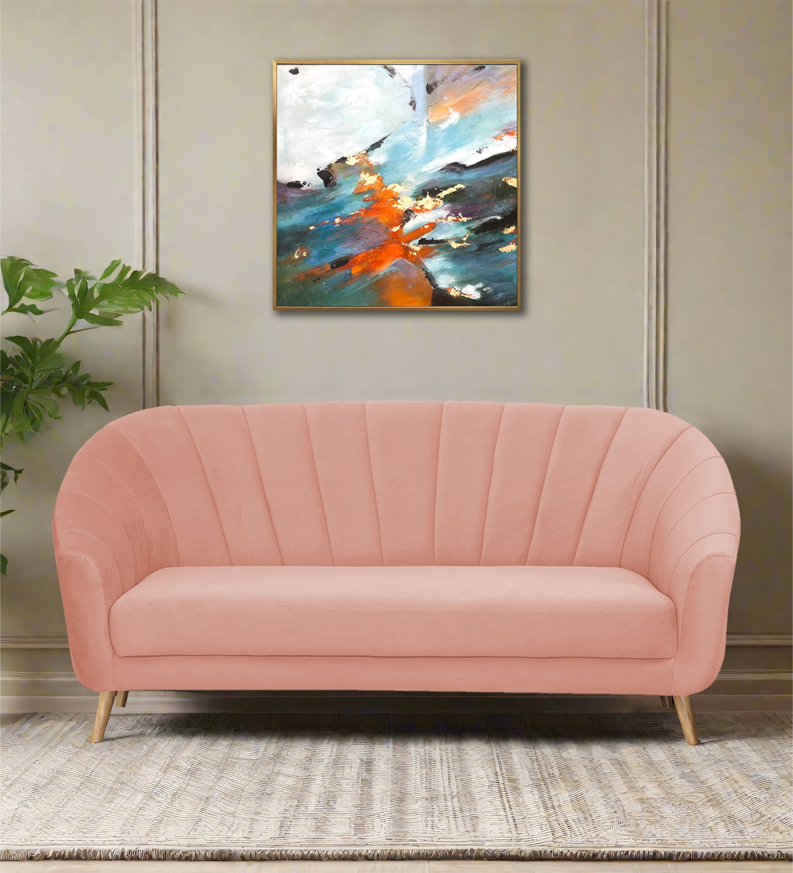 Kaylee Velvet 3 Seater Sofa In Blush Pink Colour - Febonic Living