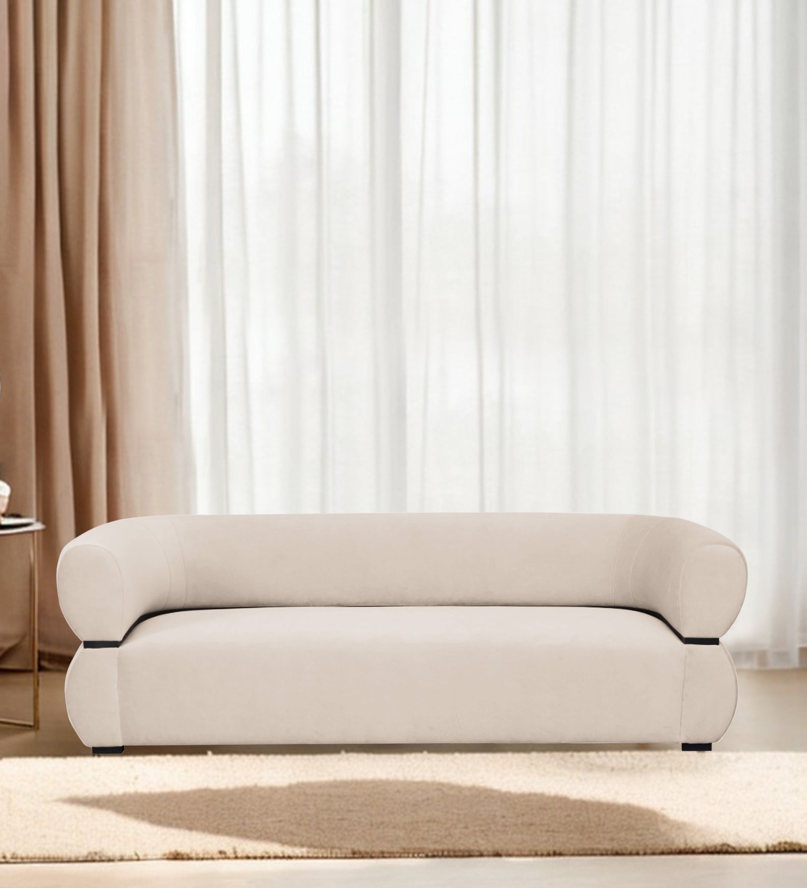 Kula Velvet 3 Seater Sofa In Camel Beige Colour - Febonic Living