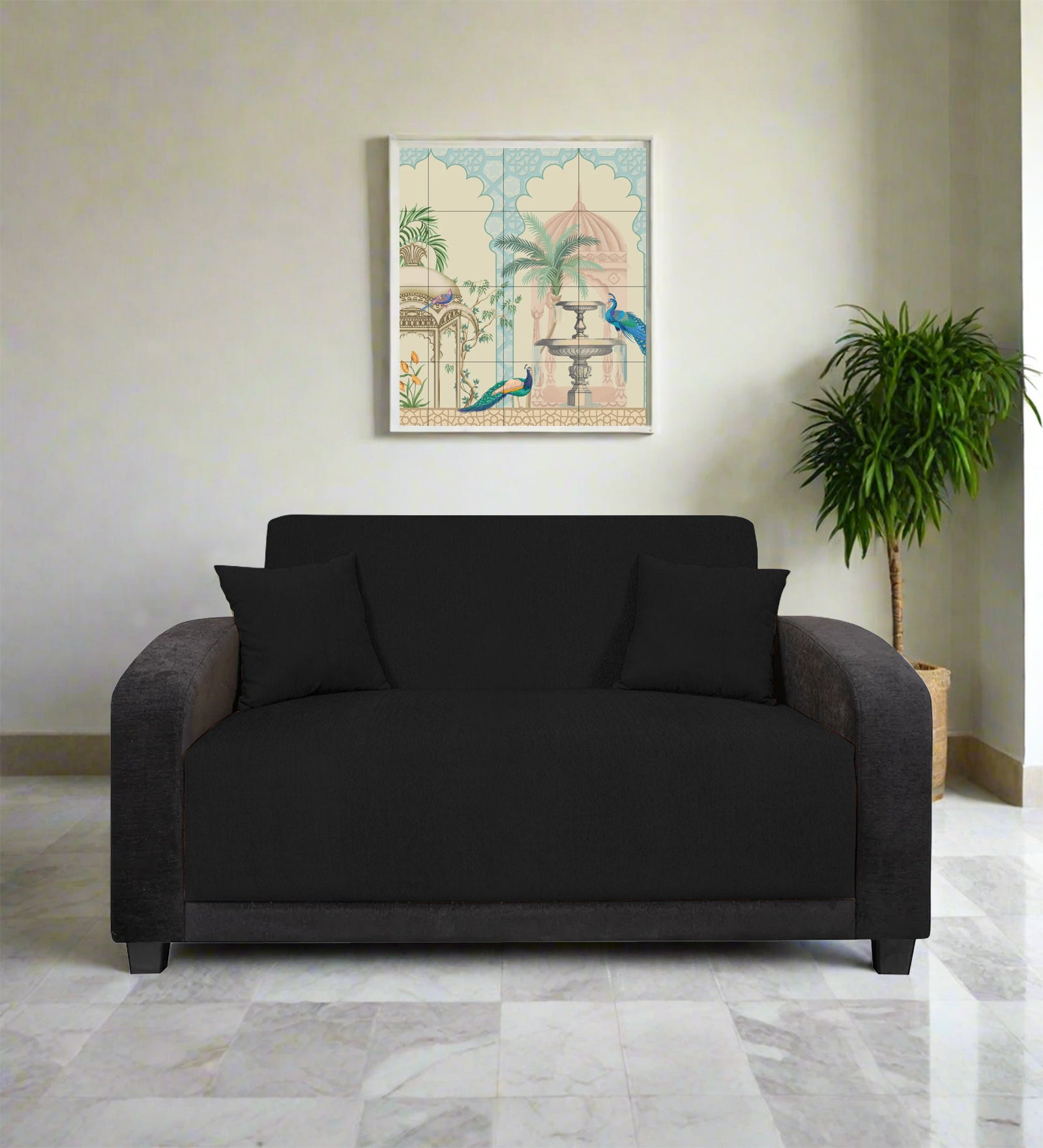 Alex Fabric 2 Seater Sofa In Zed Black Colour - Febonic Living