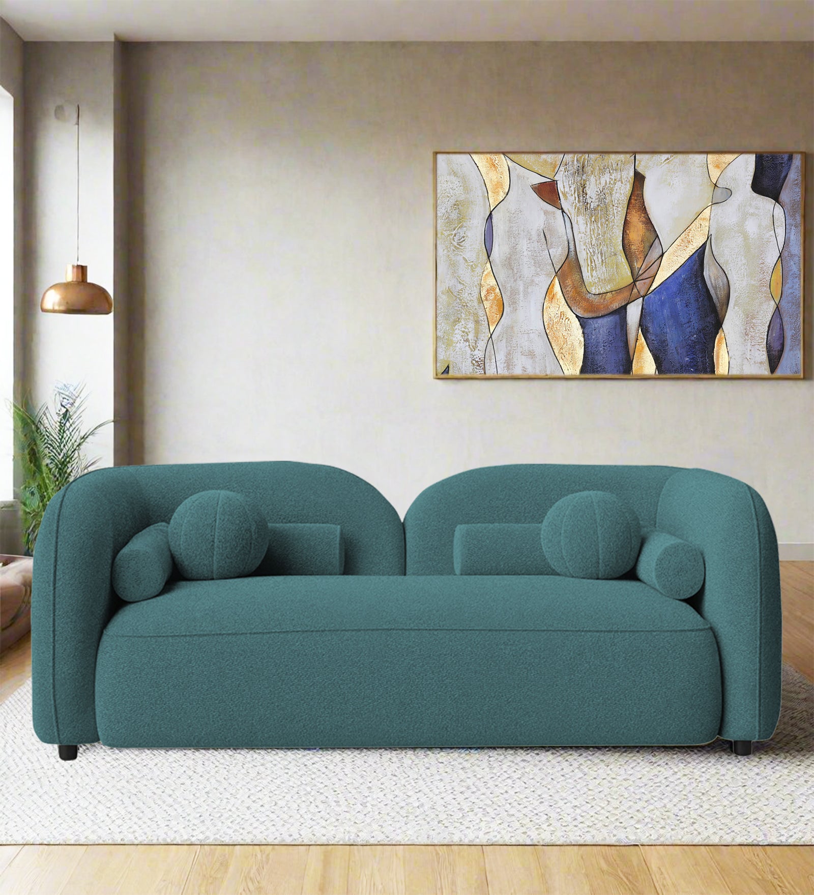 Corny Boucle Fabric 2 Seater Sofa In Ocean Blue Colour - Febonic Living