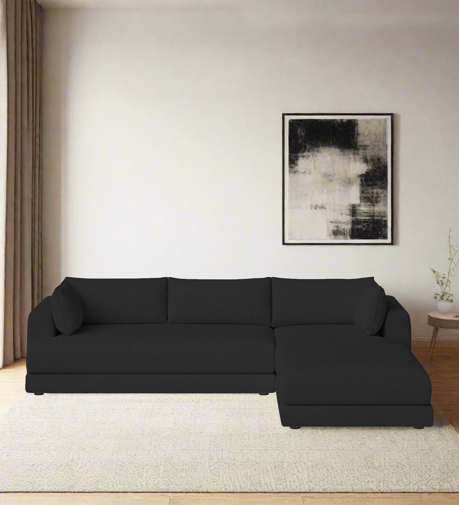 Ziggy Fabric LHS Sectional Sofa (3+Lounger) In Bitter Black Colour - Febonic Living