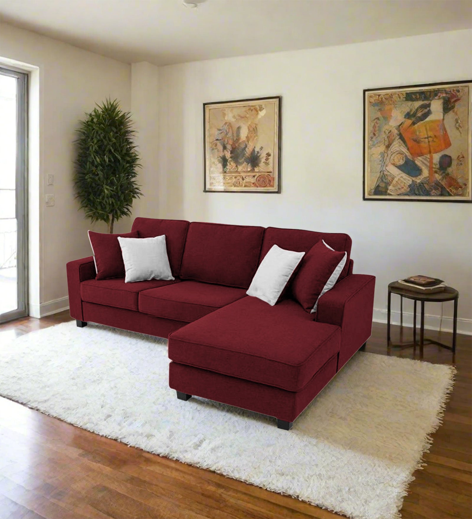 Ladybug Fabric LHS Sectional Sofa (2+Lounger) In Blood Maroon Colour - Febonic Living