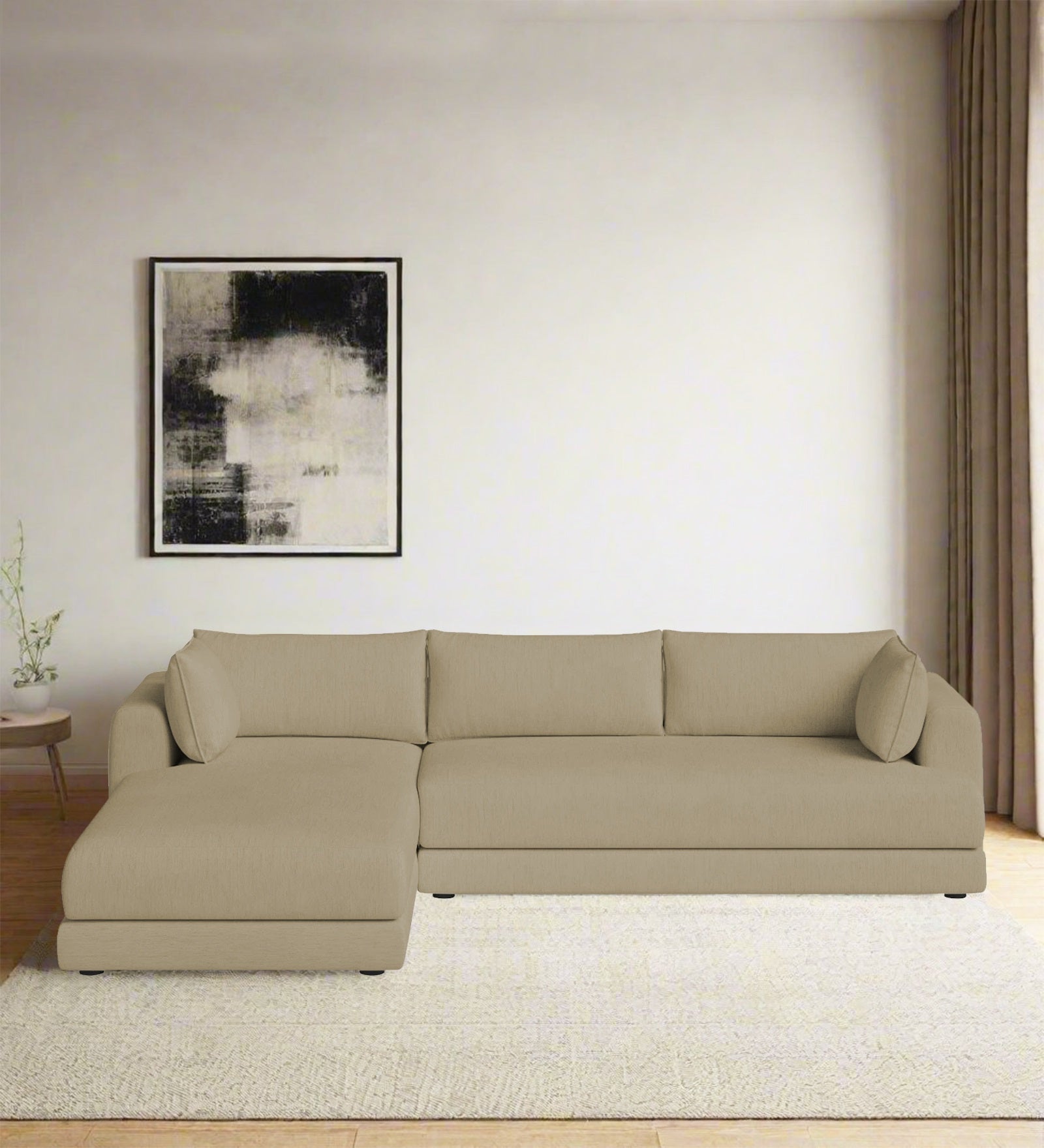 Ziggy Fabric RHS Sectional Sofa (3+Lounger) In Honey Beige Colour - Febonic Living