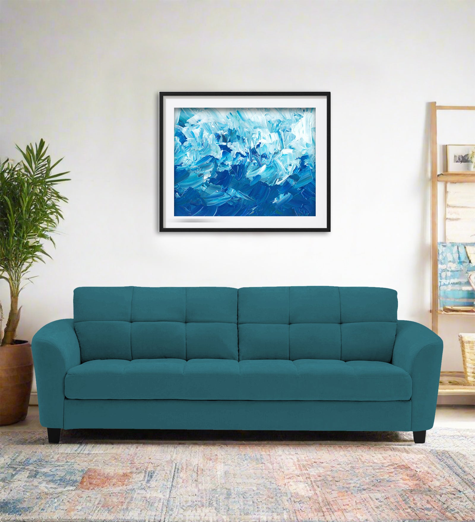 Mulan Fabric 3 Seater Sofa In Water Blue Colour - Febonic Living