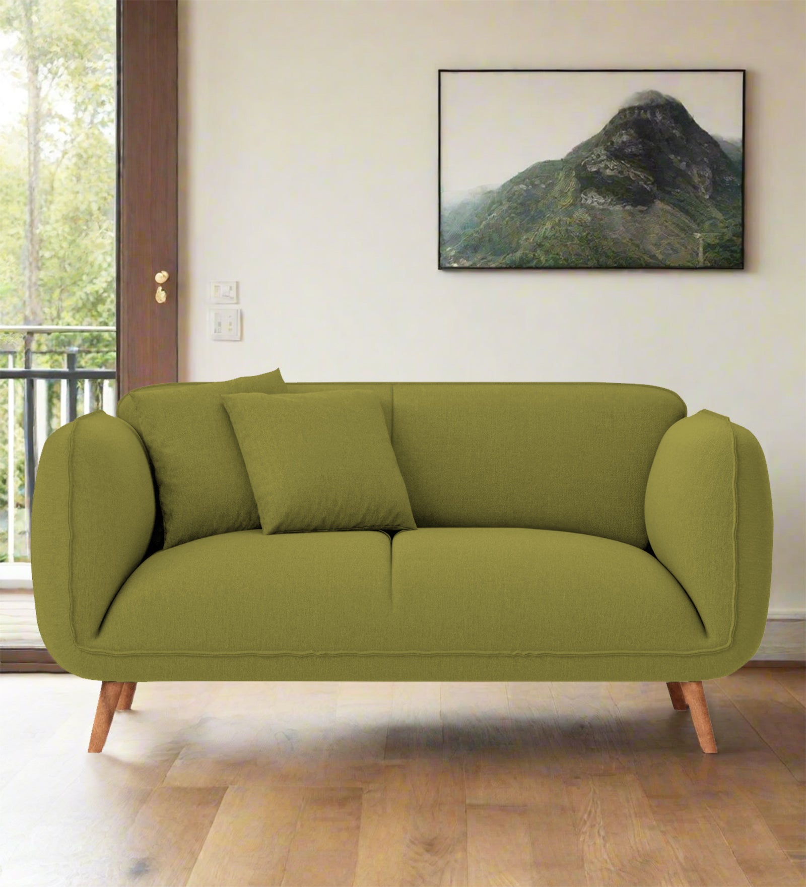 Zia Fabric 2 Seater Sofa In Kelly Green Colour - Febonic Living