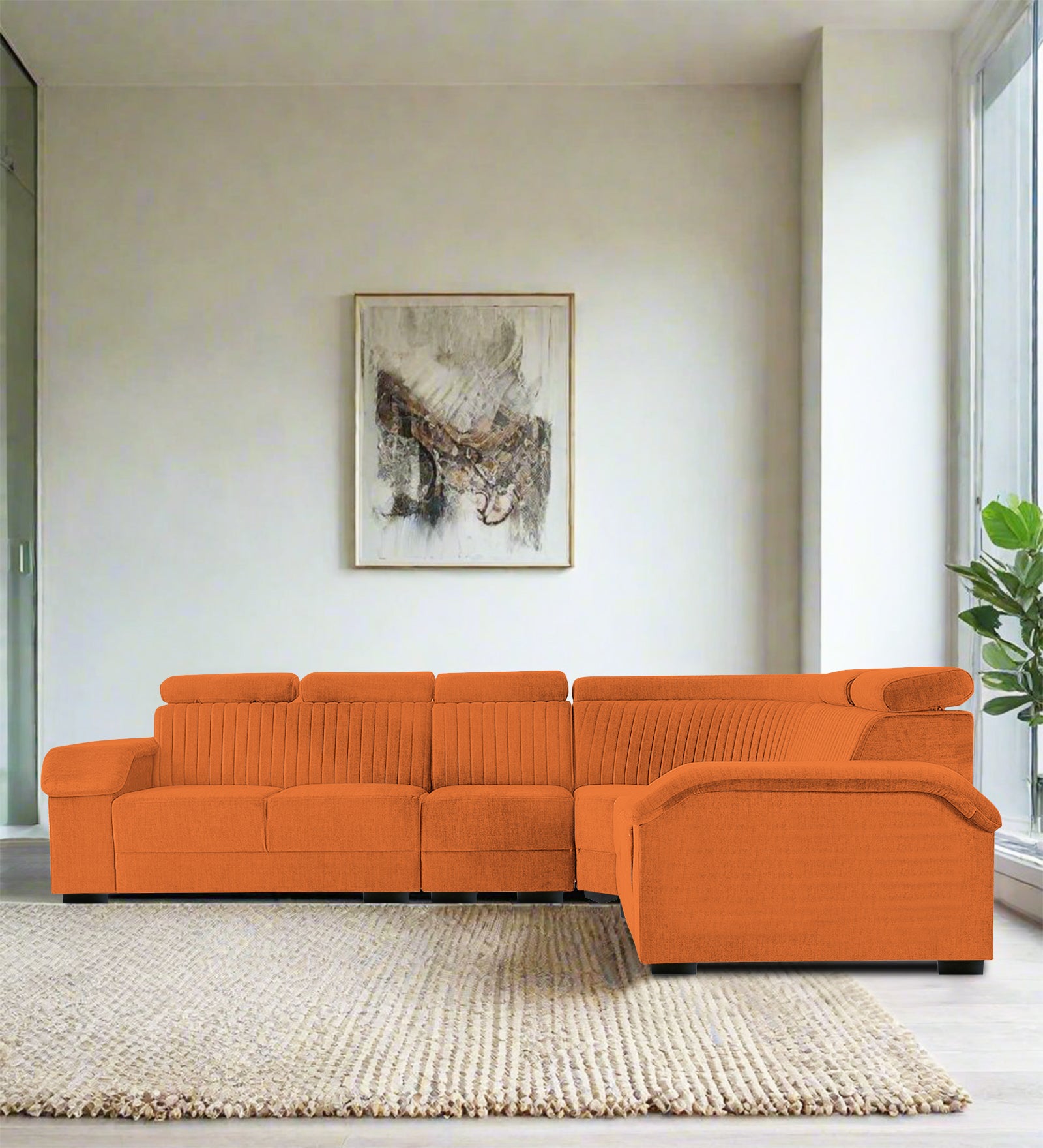 Draco Fabric 6 Seater Corner Sofa In Vivid Orange Colour - Febonic Living