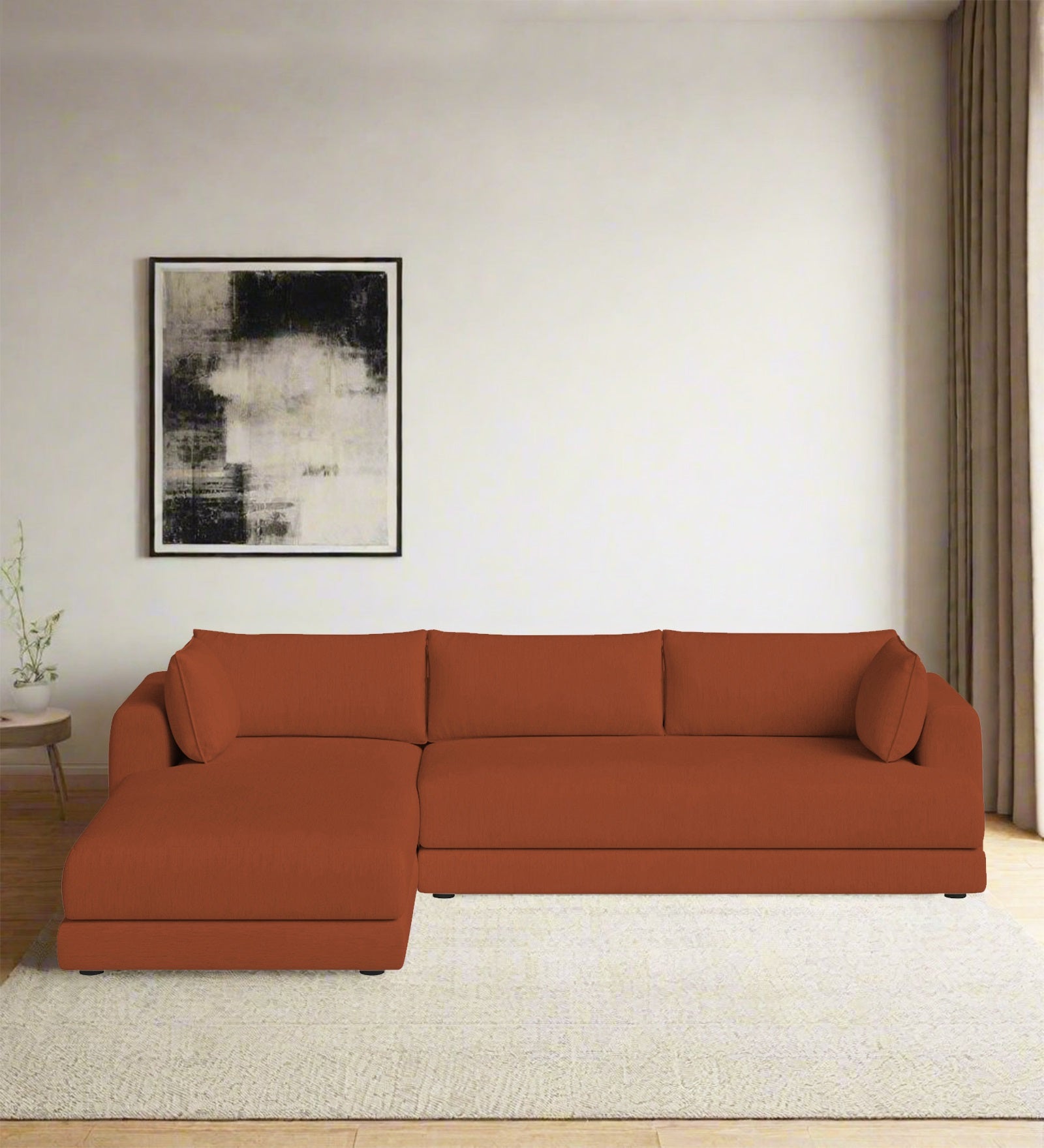 Ziggy Fabric RHS Sectional Sofa (3+Lounger) In Royal Orange Colour - Febonic Living