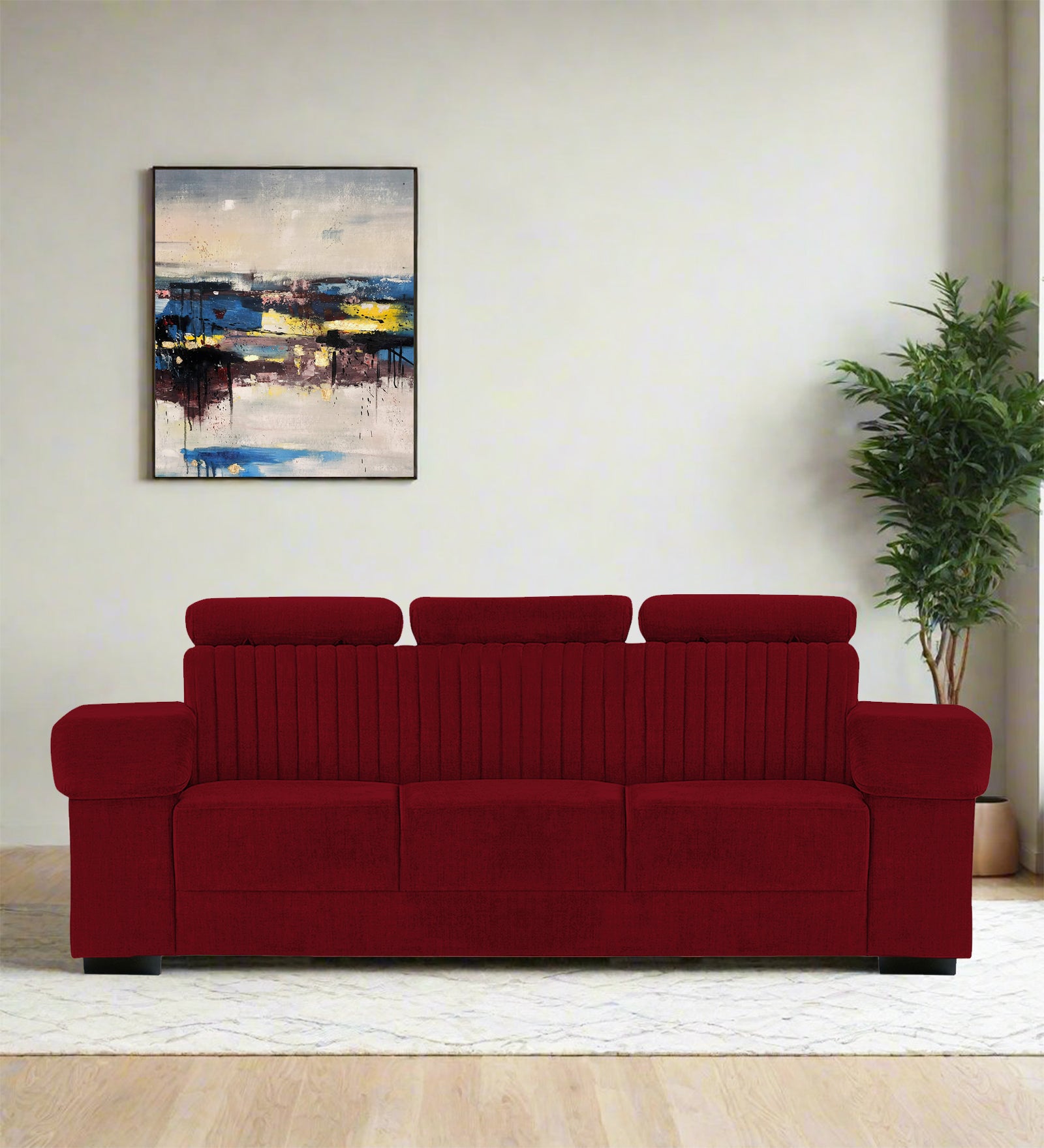 Draco Fabric 3 Seater Sofa In Ruby Red Colour - Febonic Living