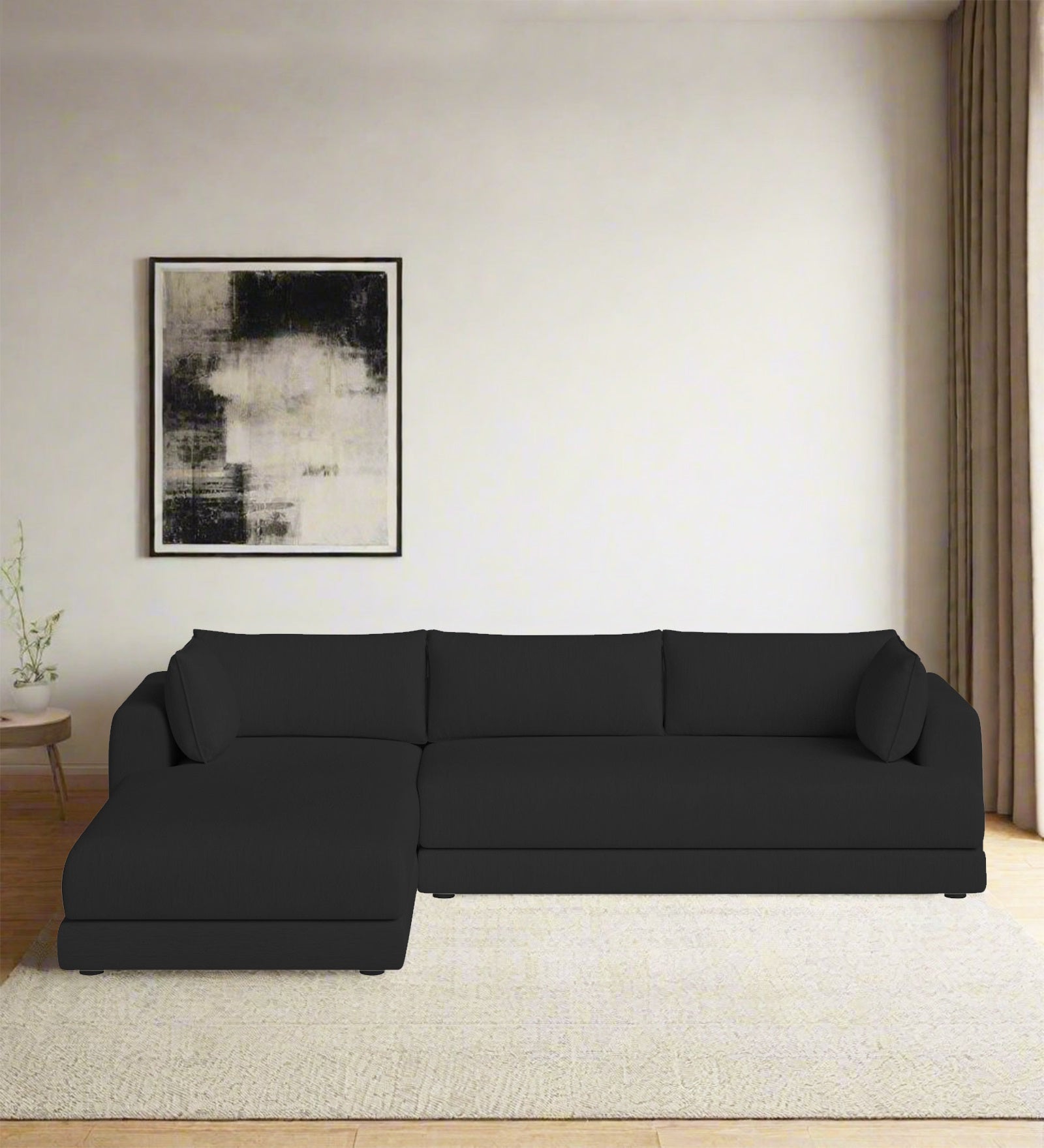 Ziggy Fabric RHS Sectional Sofa (3+Lounger) In Bitter Black Colour - Febonic Living