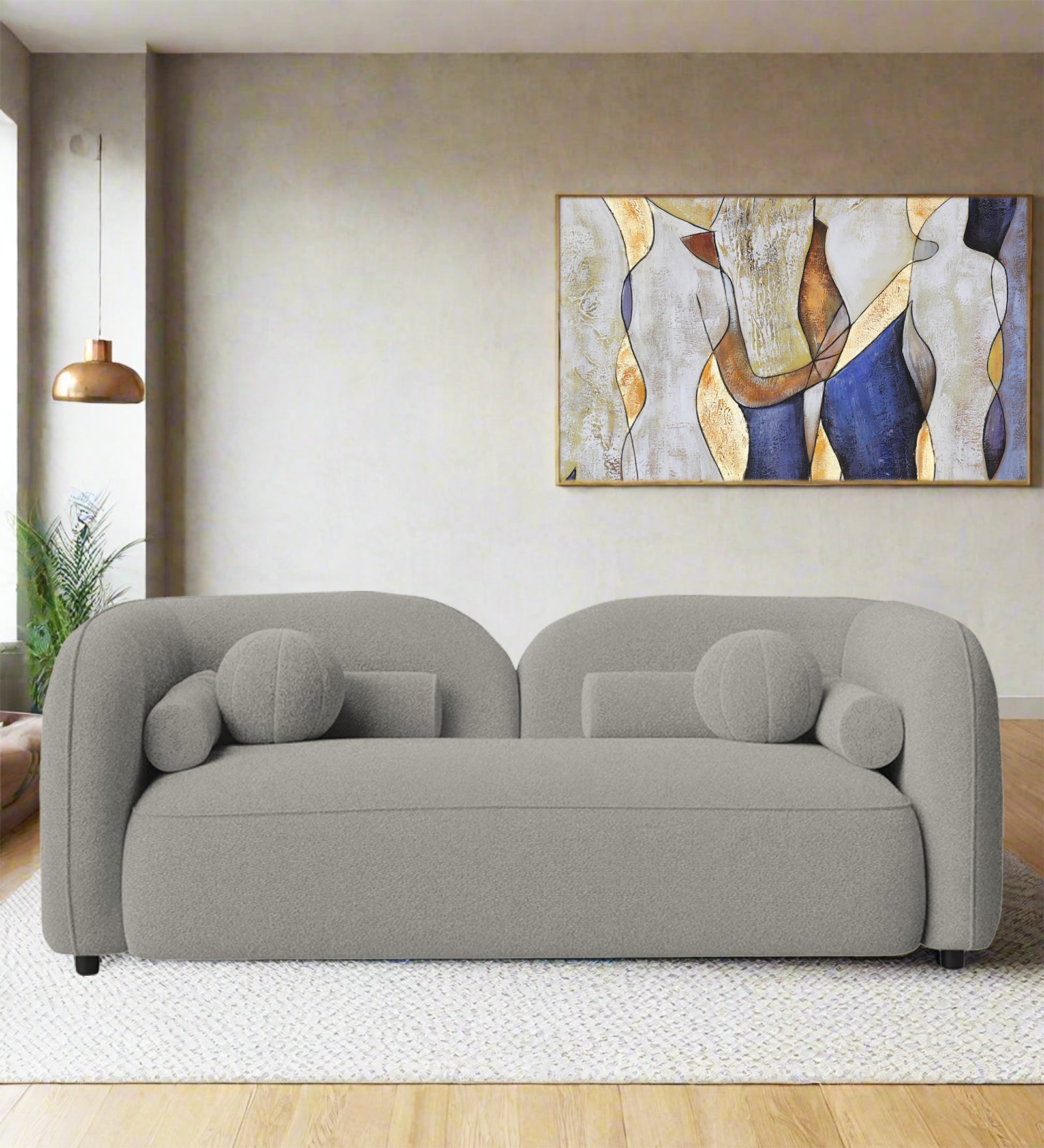 Corny Boucle Fabric 2 Seater Sofa In Fog Grey Colour - Febonic Living