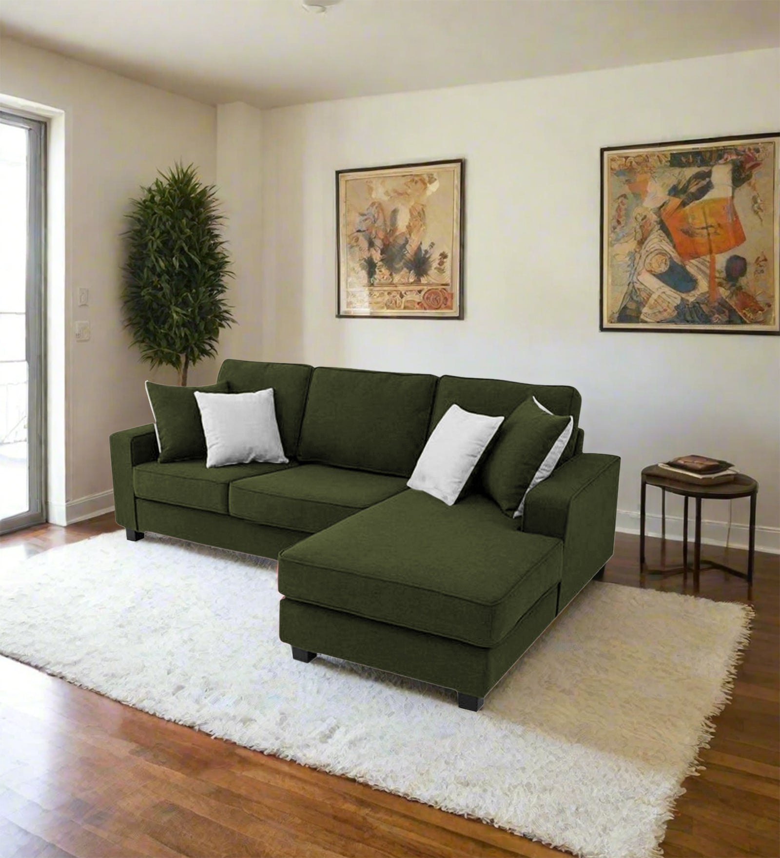 Ladybug Fabric LHS Sectional Sofa (2+Lounger) In Olive Green Colour - Febonic Living
