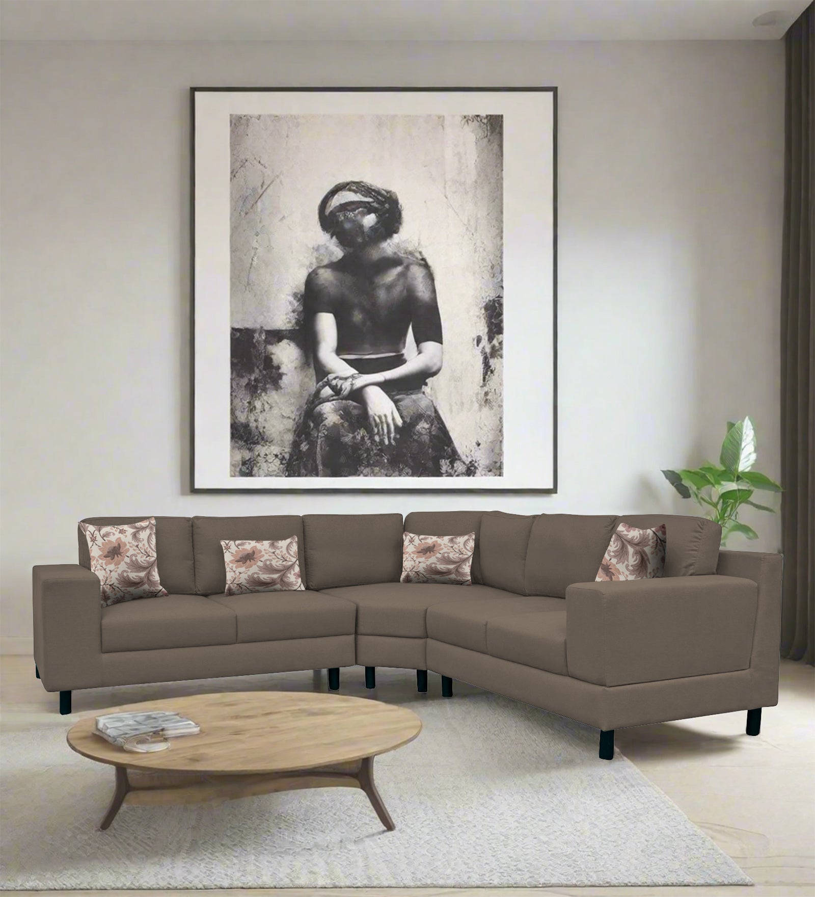 Betty Fabric 6 Seater RHS Corner Sofa In Hazel Beige Colour - Febonic Living