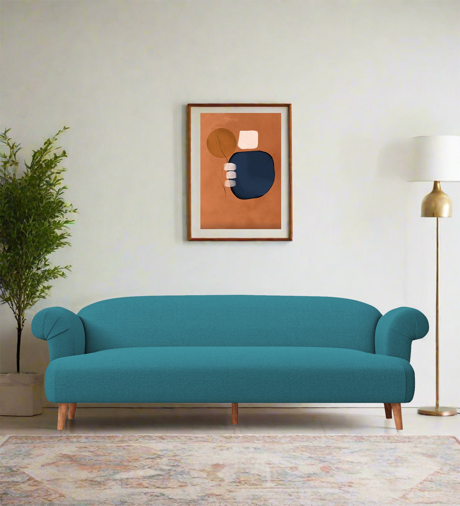 Barber Fabric 3 Seater Sofa In Water Blue Colour - Febonic Living