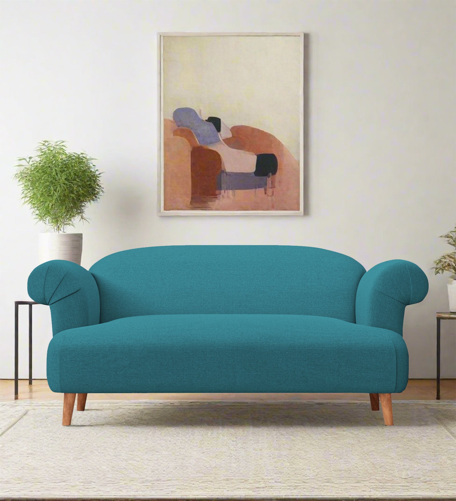 Barber Fabric 2 Seater Sofa In Water Blue Colour - Febonic Living