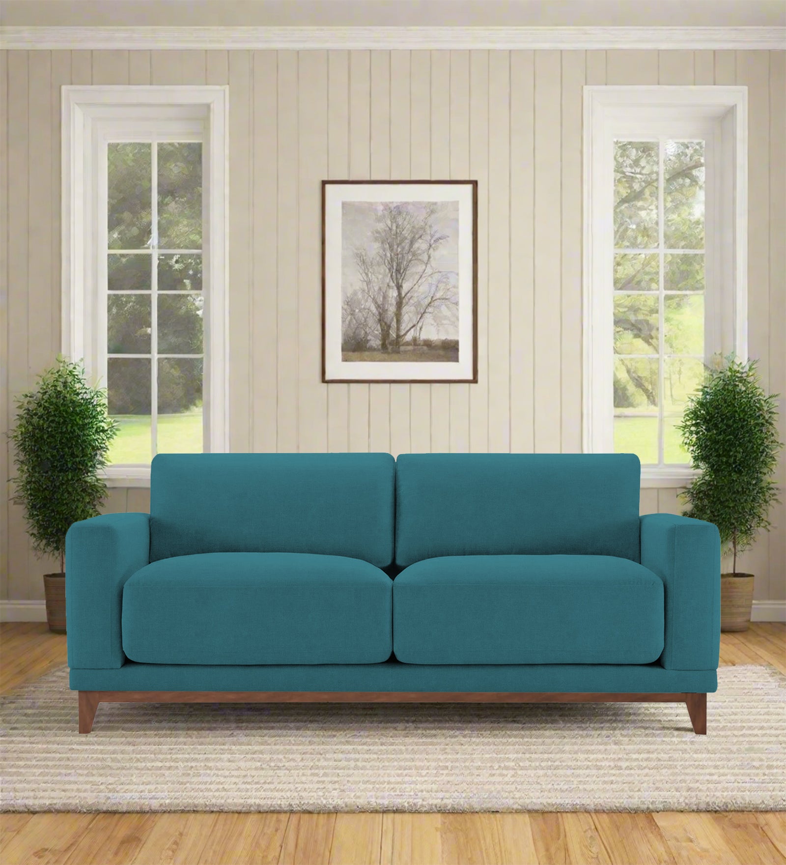 Esha Fabric 2 Seater Sofa In Water Blue Colour - Febonic Living