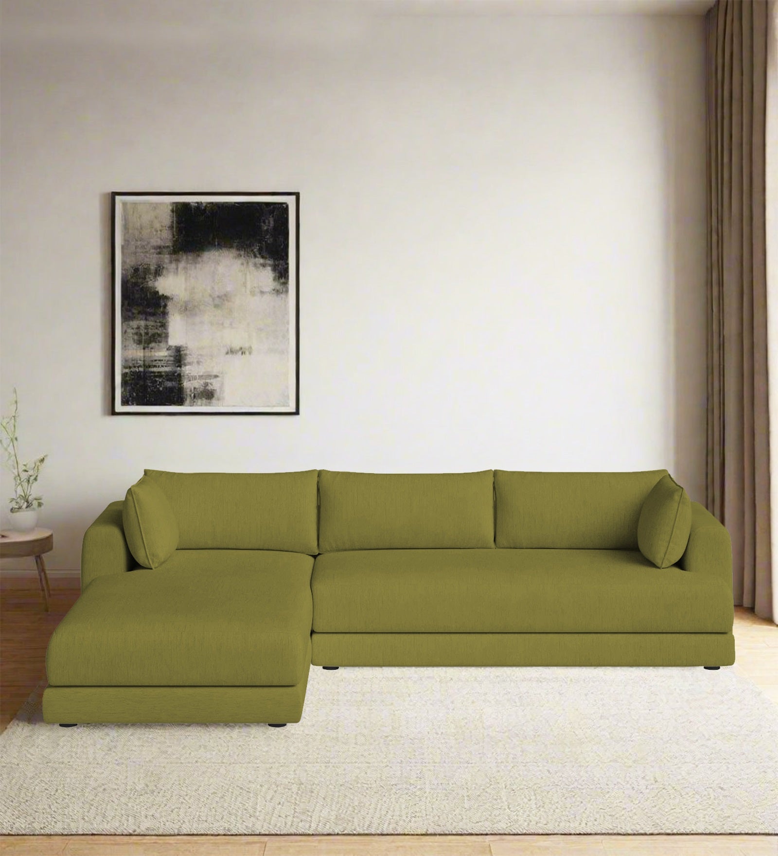 Ziggy Fabric RHS Sectional Sofa (3+Lounger) In Kelly Green Colour - Febonic Living
