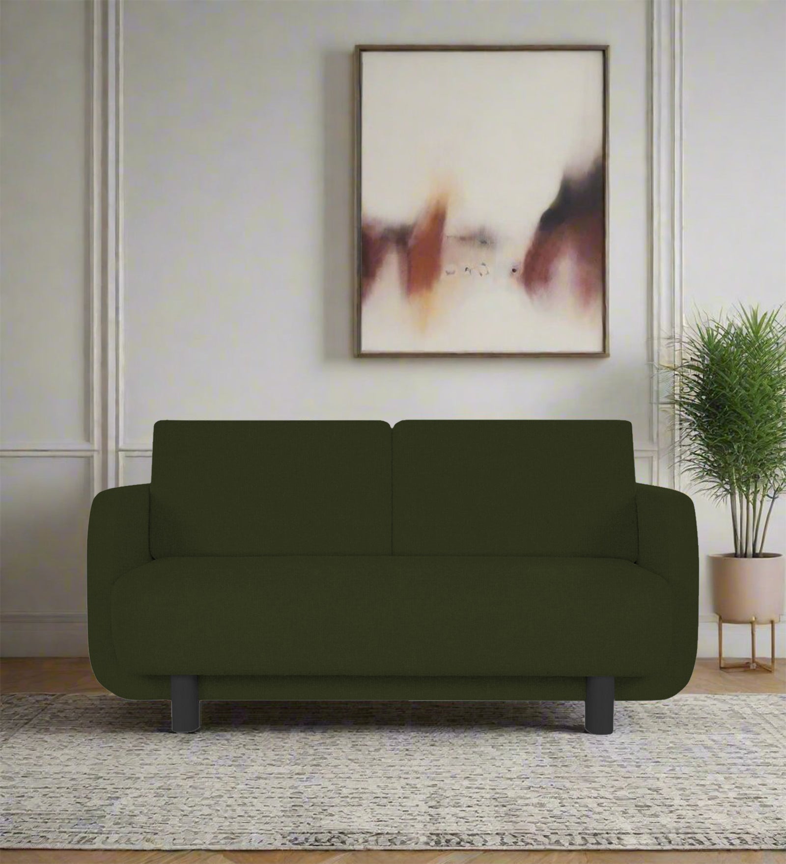 Varu Fabric 2 Seater Sofa In Olive Green Colour - Febonic Living