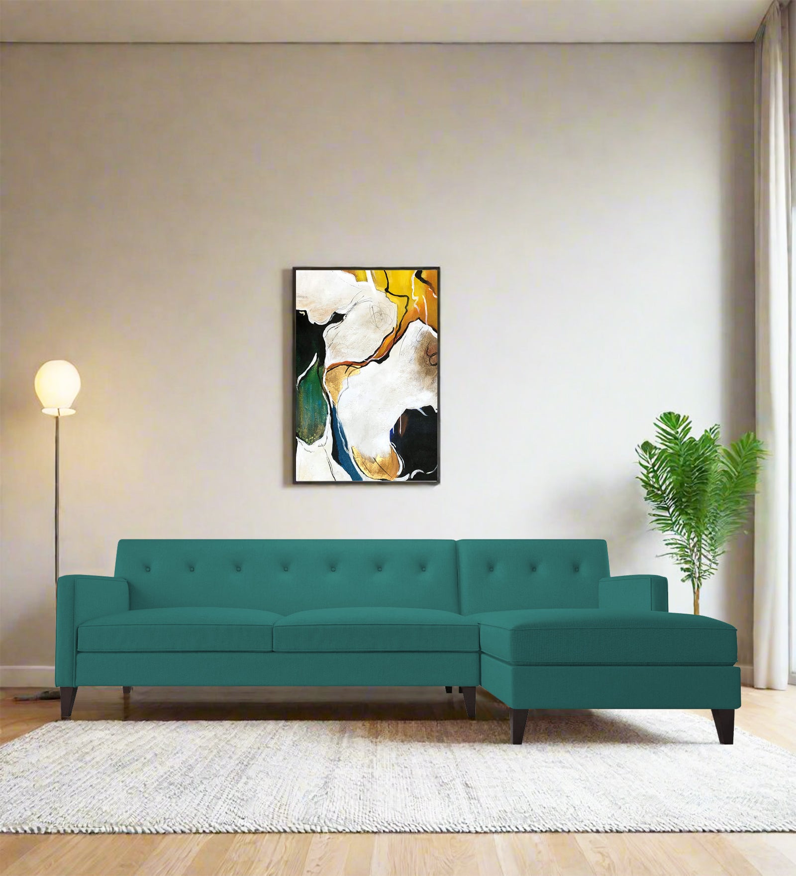 Miller Fabric LHS Sectional Sofa (3+Lounger) In Sea Green Colour - Febonic Living