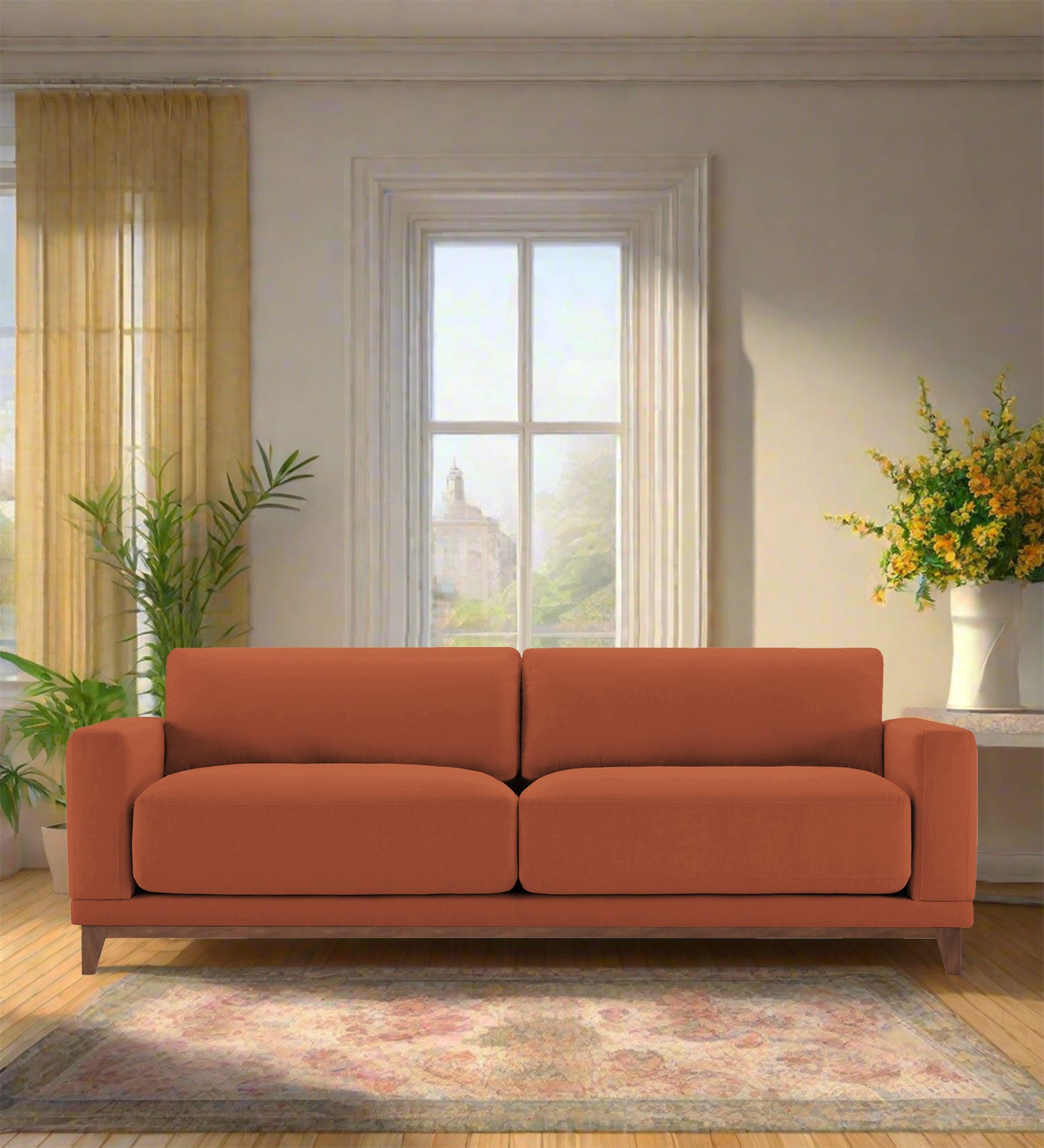 Esha Fabric 3 Seater Sofa In Royal Orange Colour - Febonic Living
