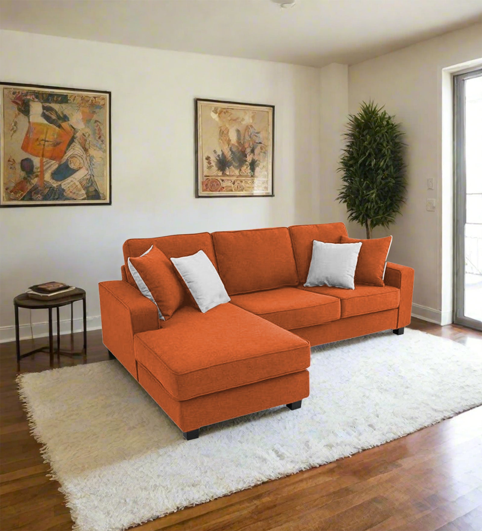 Ladybug Fabric RHS Sectional Sofa (2+Lounger) In Vivid Orange Colour - Febonic Living
