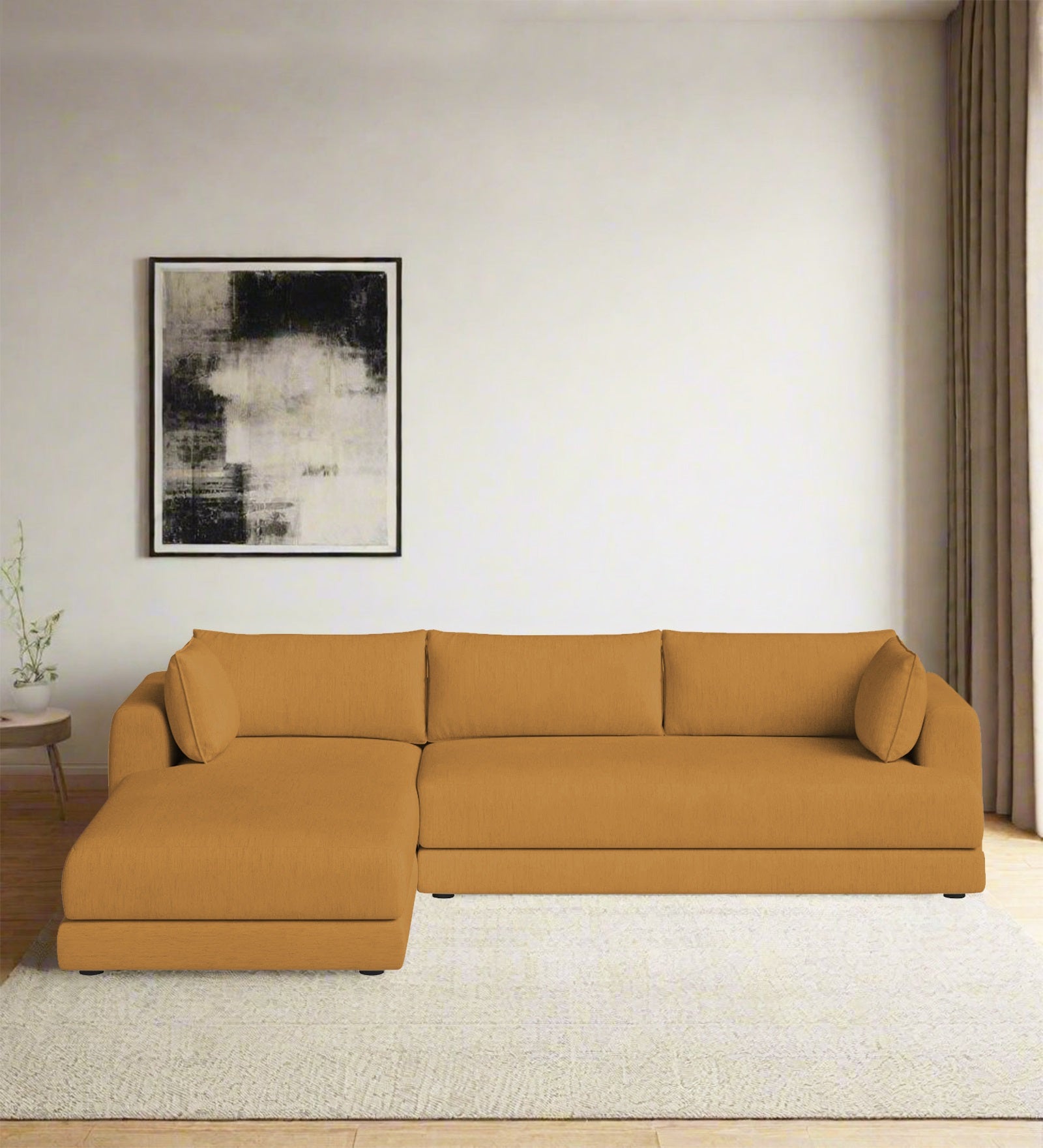 Ziggy Fabric RHS Sectional Sofa (3+Lounger) In Corn Yellow Colour - Febonic Living