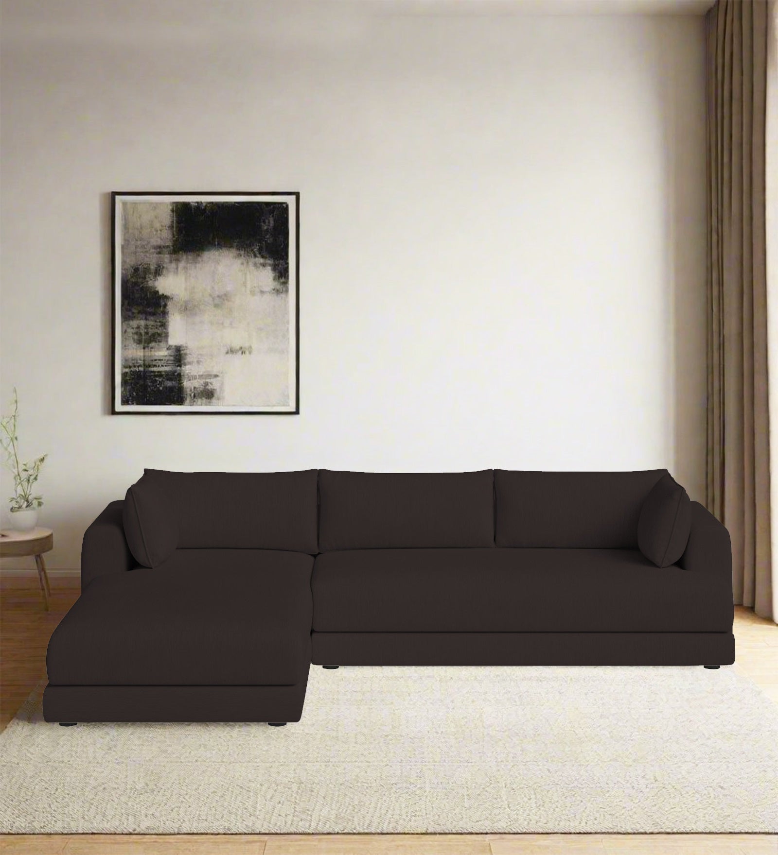 Ziggy Fabric RHS Sectional Sofa (3+Lounger) In Pebble Brown Colour - Febonic Living