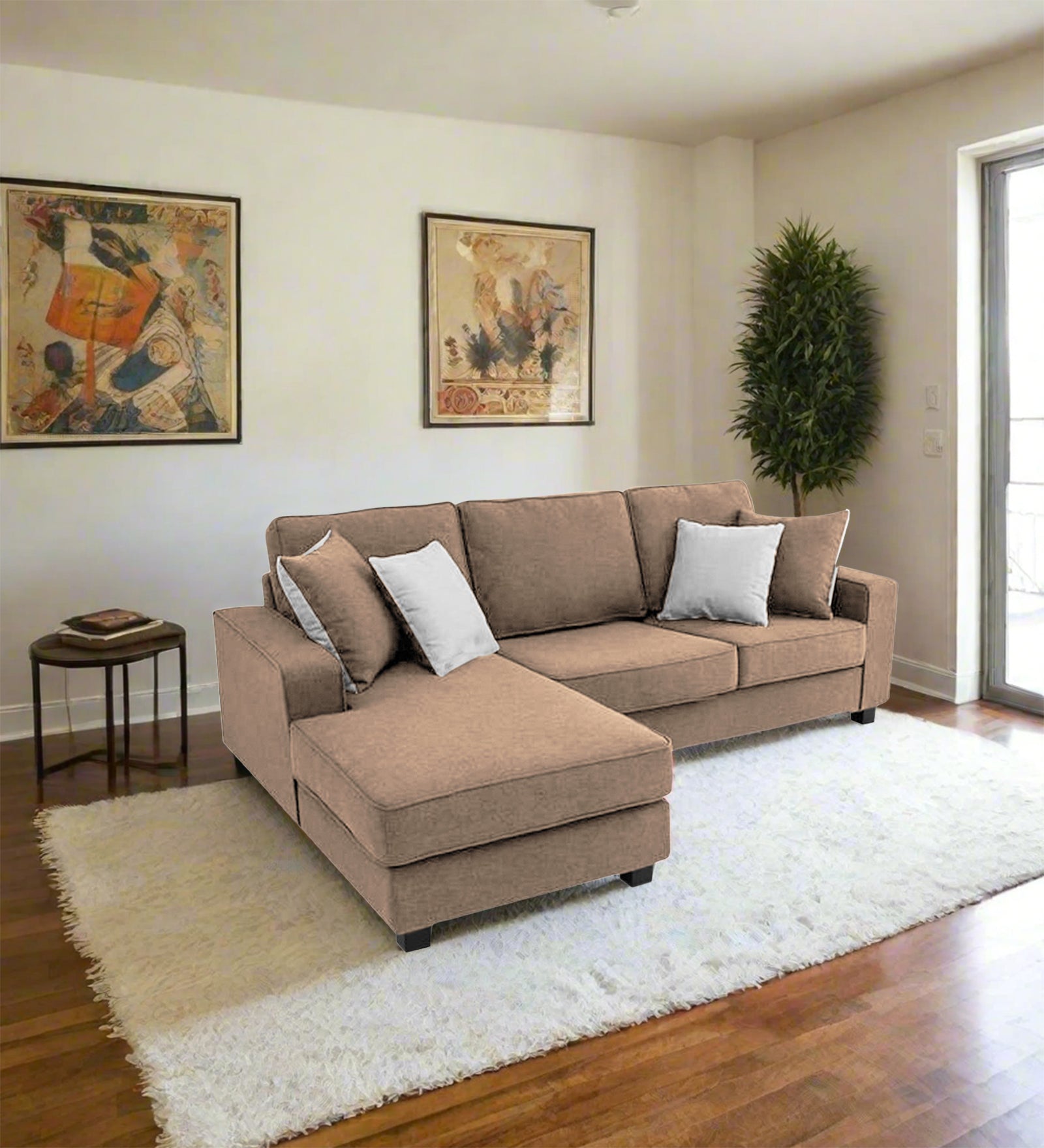 Ladybug Fabric RHS Sectional Sofa (2+Lounger) In Cookie Beige Colour - Febonic Living