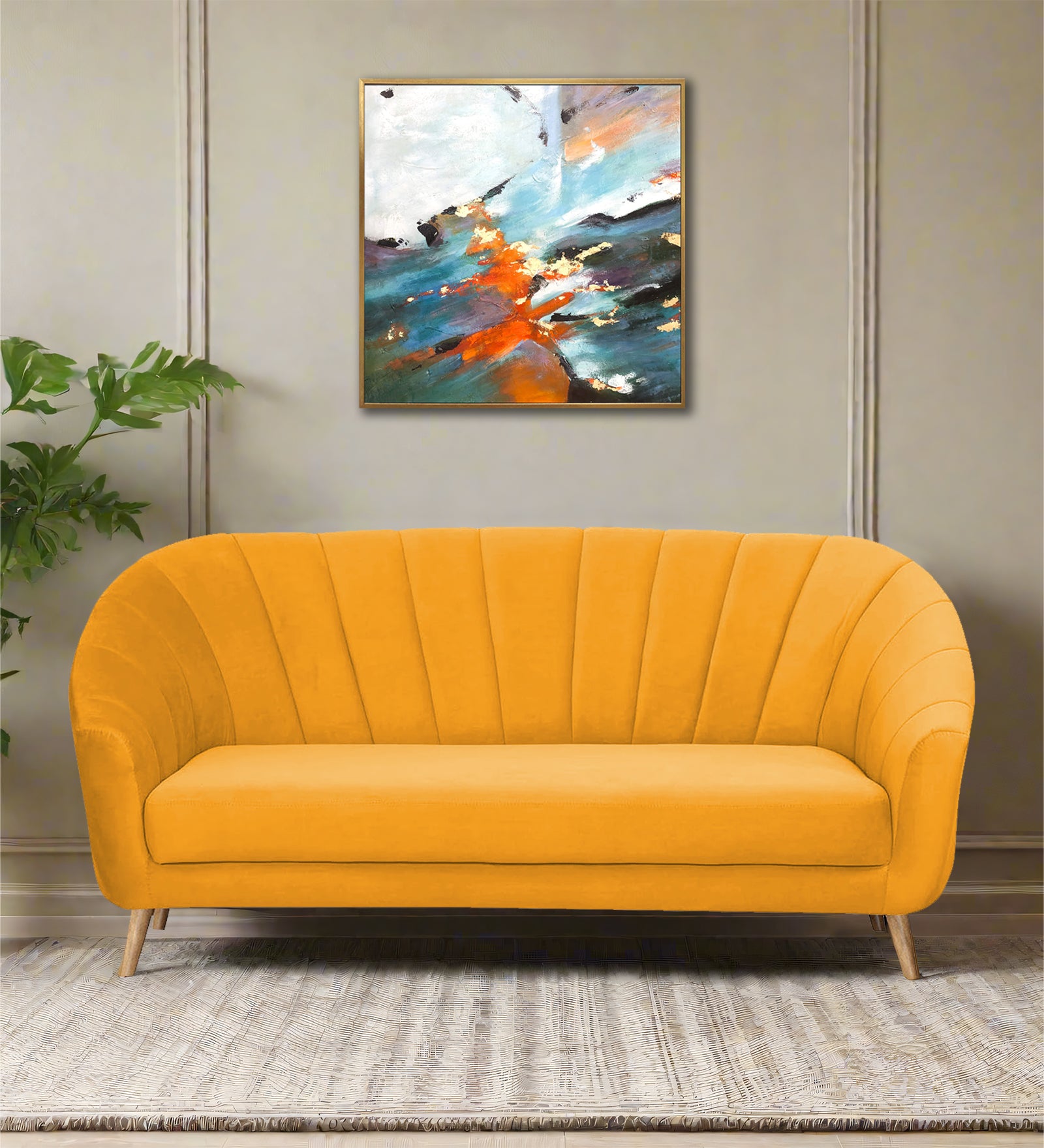 Kaylee Velvet 3 Seater Sofa In Safforn Yellow Colour - Febonic Living