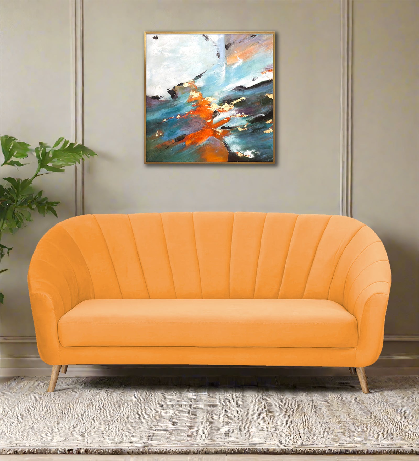 Kaylee Velvet 3 Seater Sofa In Tangerine orange Colour - Febonic Living